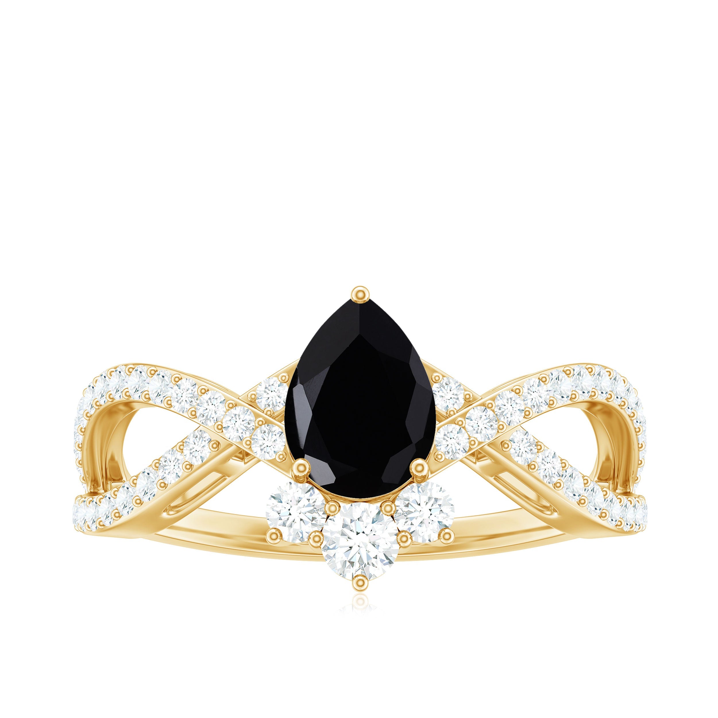 6X8mm Pear Shaped Black Onyx Designer Engagement Ring with Diamond