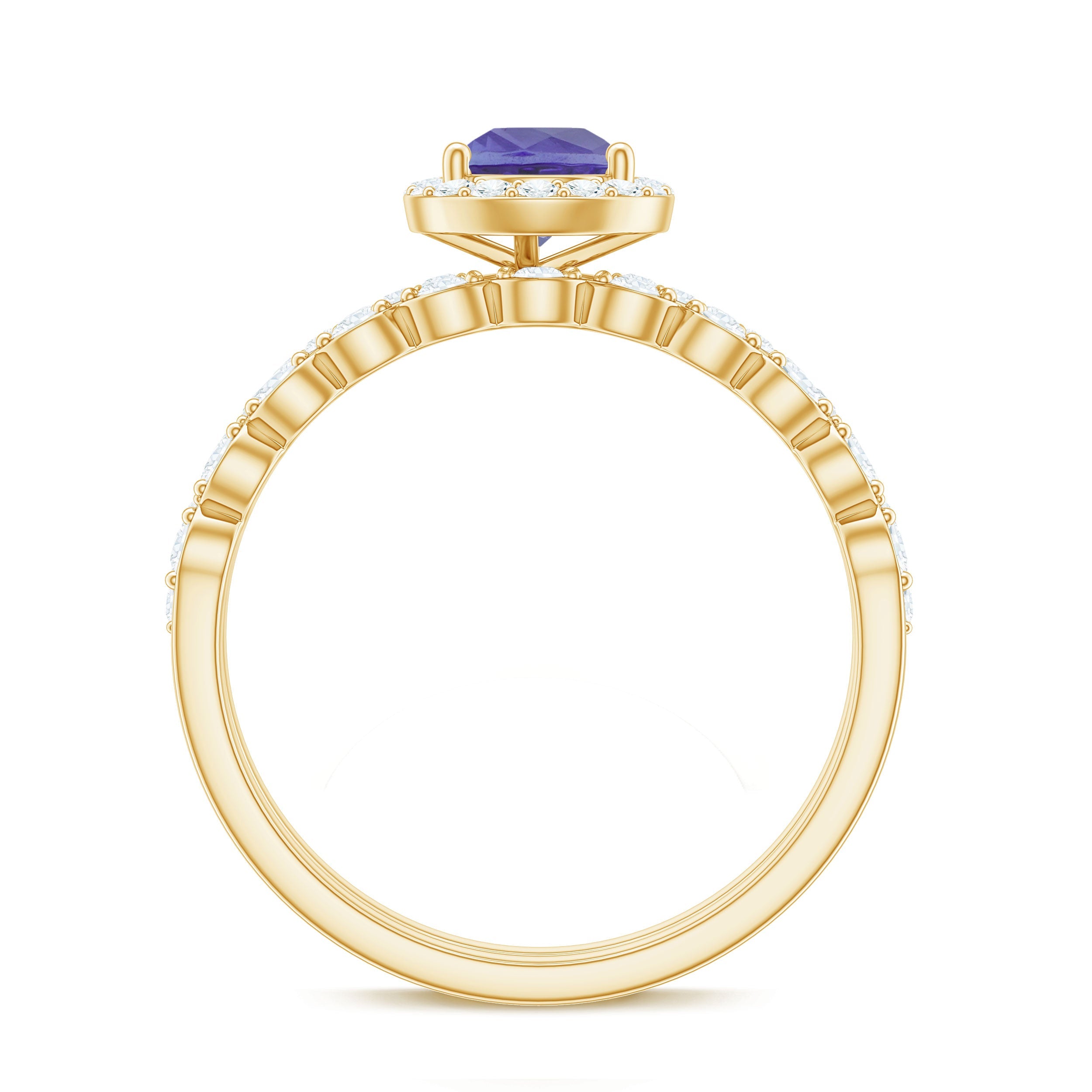 Natural Pear Shape Tanzanite Diamond Wedding Engagement Ring Set of 2