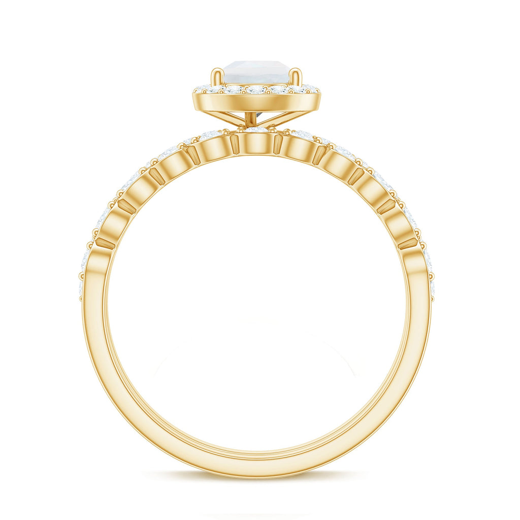 Teardrop Moonstone Bridal Ring Set with Diamond