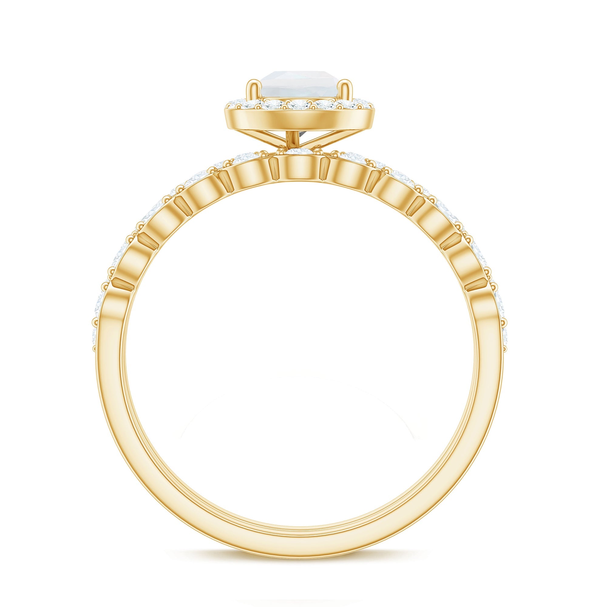 Teardrop Moonstone Bridal Ring Set with Diamond