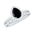 Natural Pear Shape Black Spinel Diamond Wedding Engagement Ring Set of 2