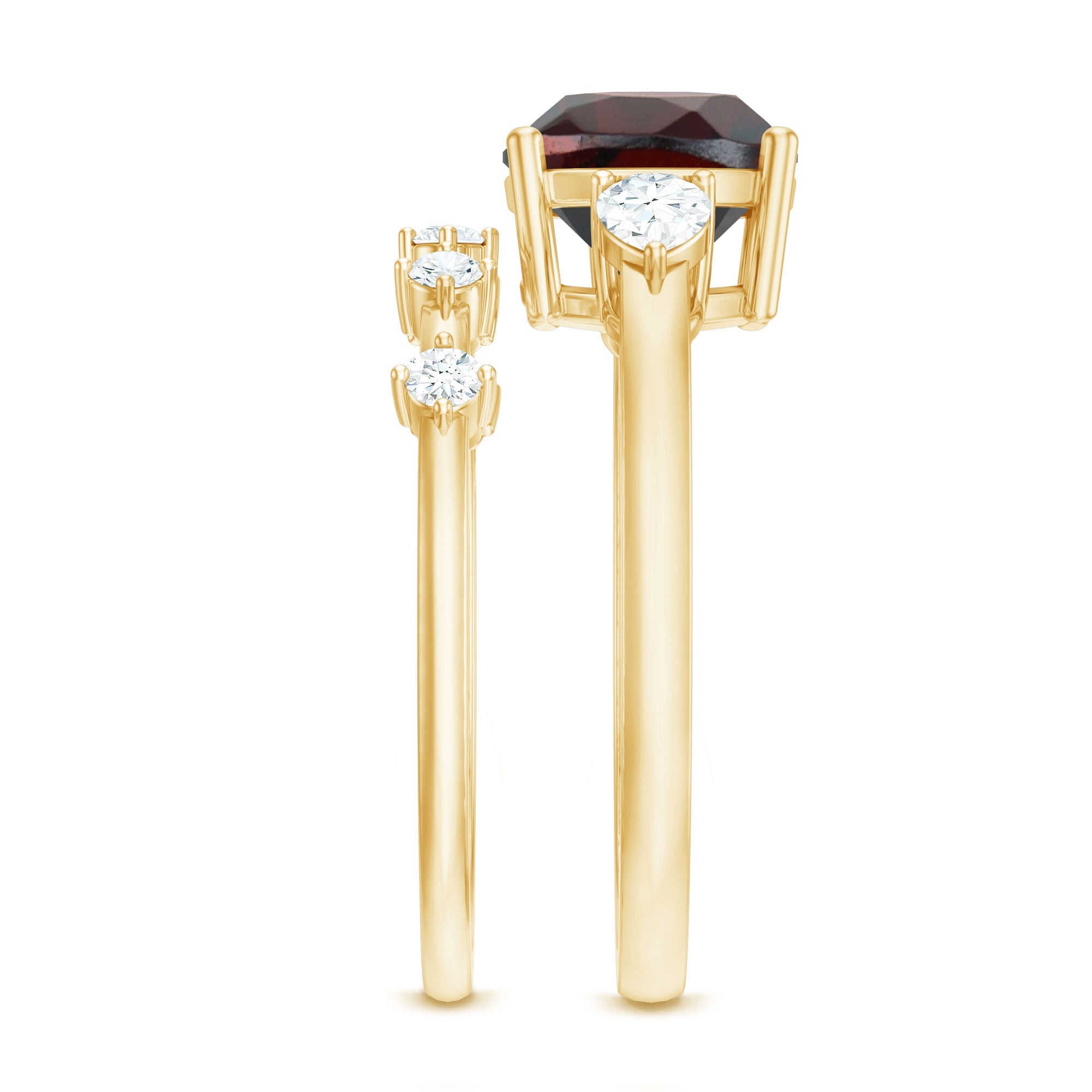 Natural 8 mm Cushion Cut Garnet Diamond Wedding Bridal Ring Set