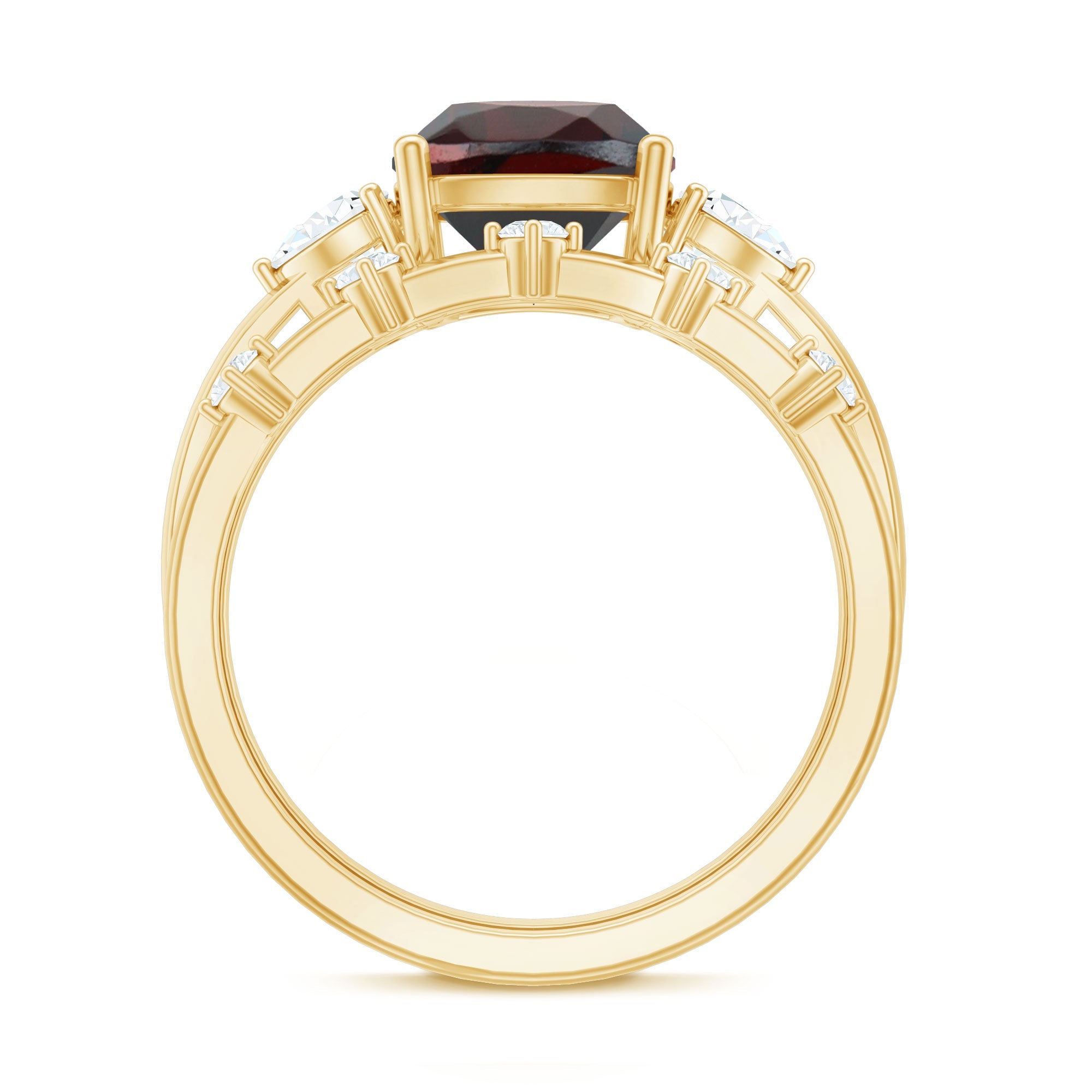 Natural 8 mm Cushion Cut Garnet Diamond Wedding Bridal Ring Set