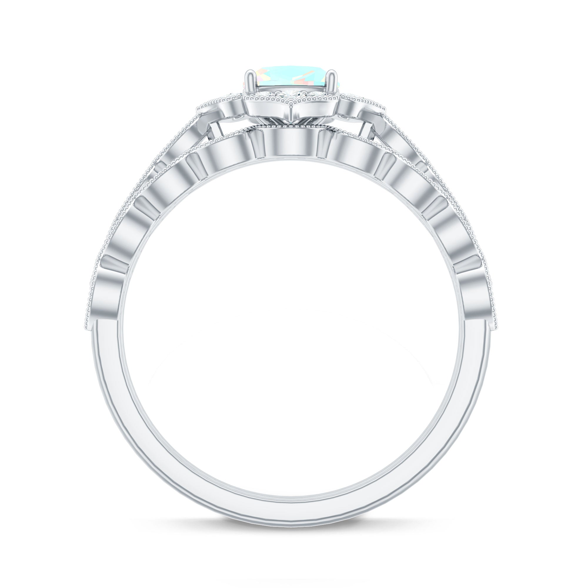 Vintage Inspired Ethiopian Opal Flower Engagement Ring with Wedding Band