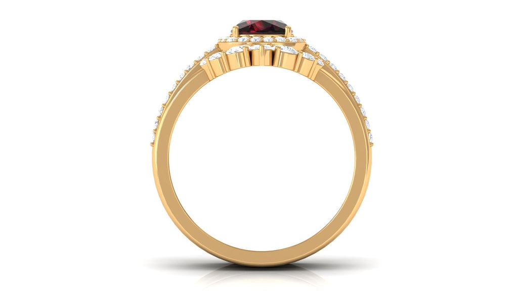 Natural 8mm Cushion Cut Garnet Statement Bridal Ring Set