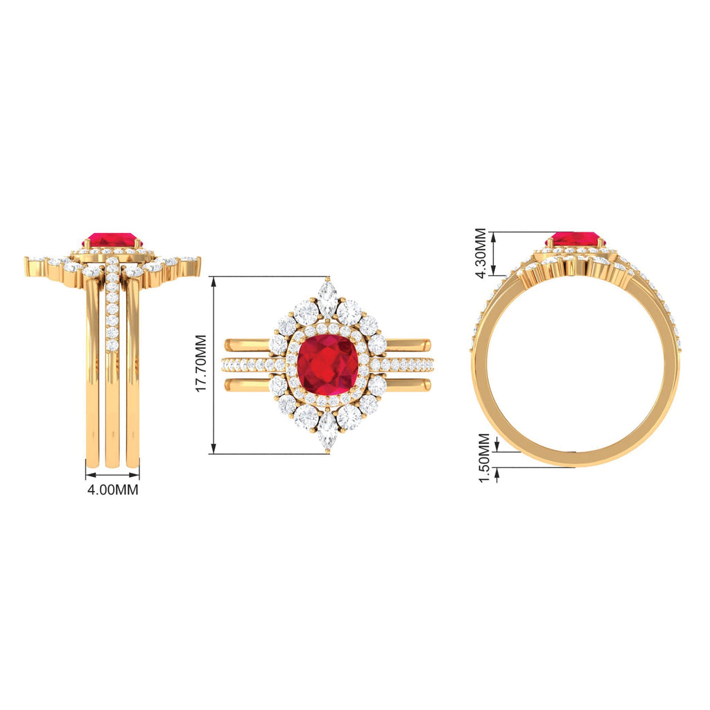 Certified Lab Grown Ruby 3 Piece Bridal Ring Set with Moissanite