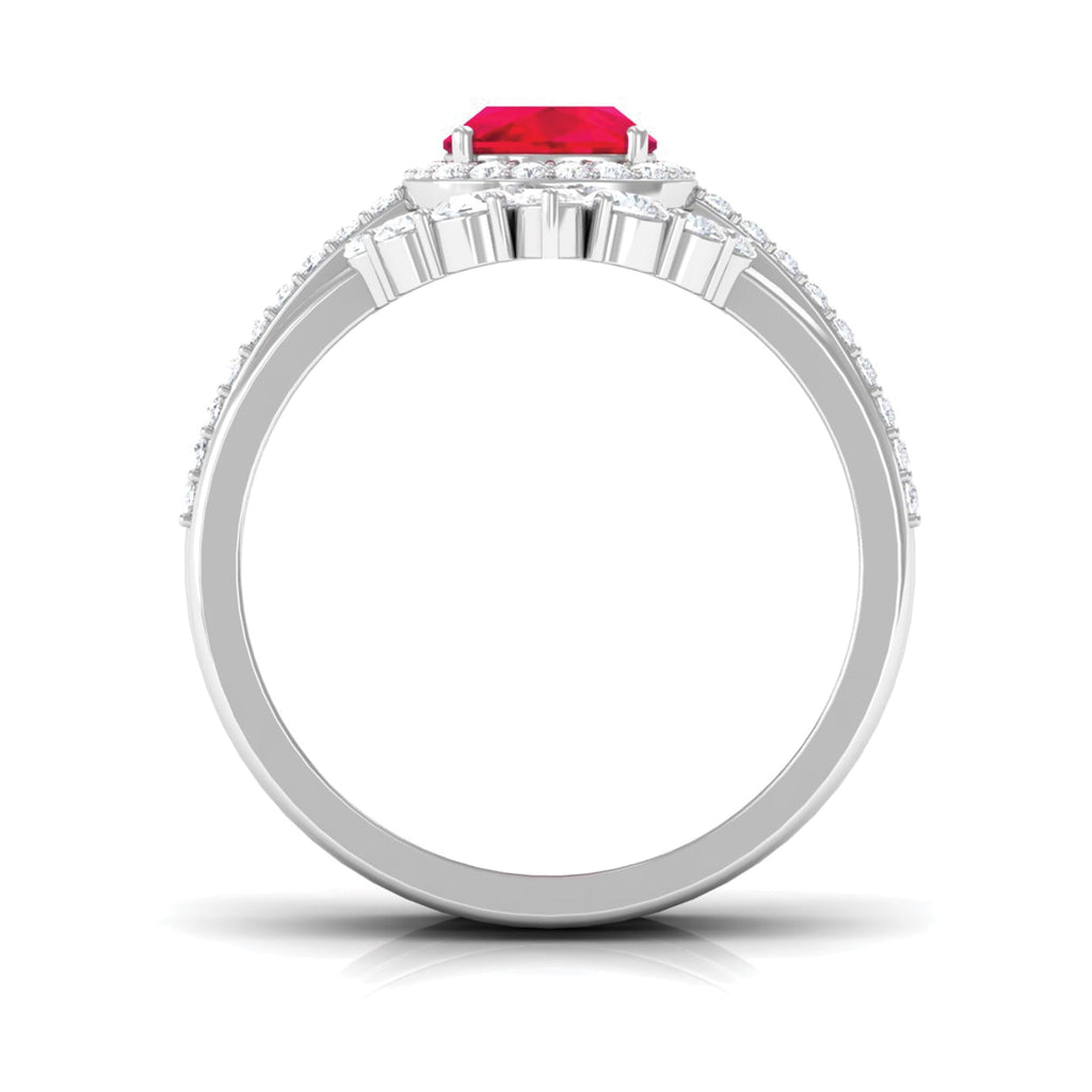 Certified Lab Grown Ruby 3 Piece Bridal Ring Set with Moissanite