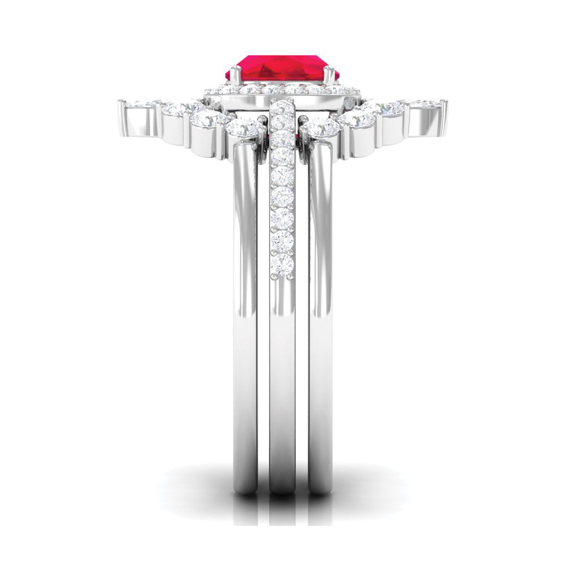 Certified Lab Grown Ruby 3 Piece Bridal Ring Set with Moissanite