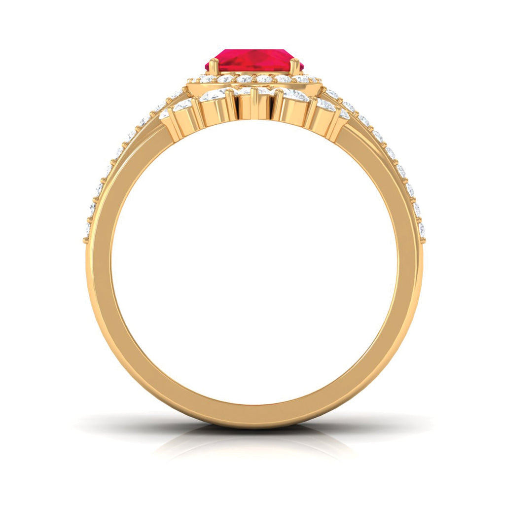Certified Lab Grown Ruby 3 Piece Bridal Ring Set with Moissanite