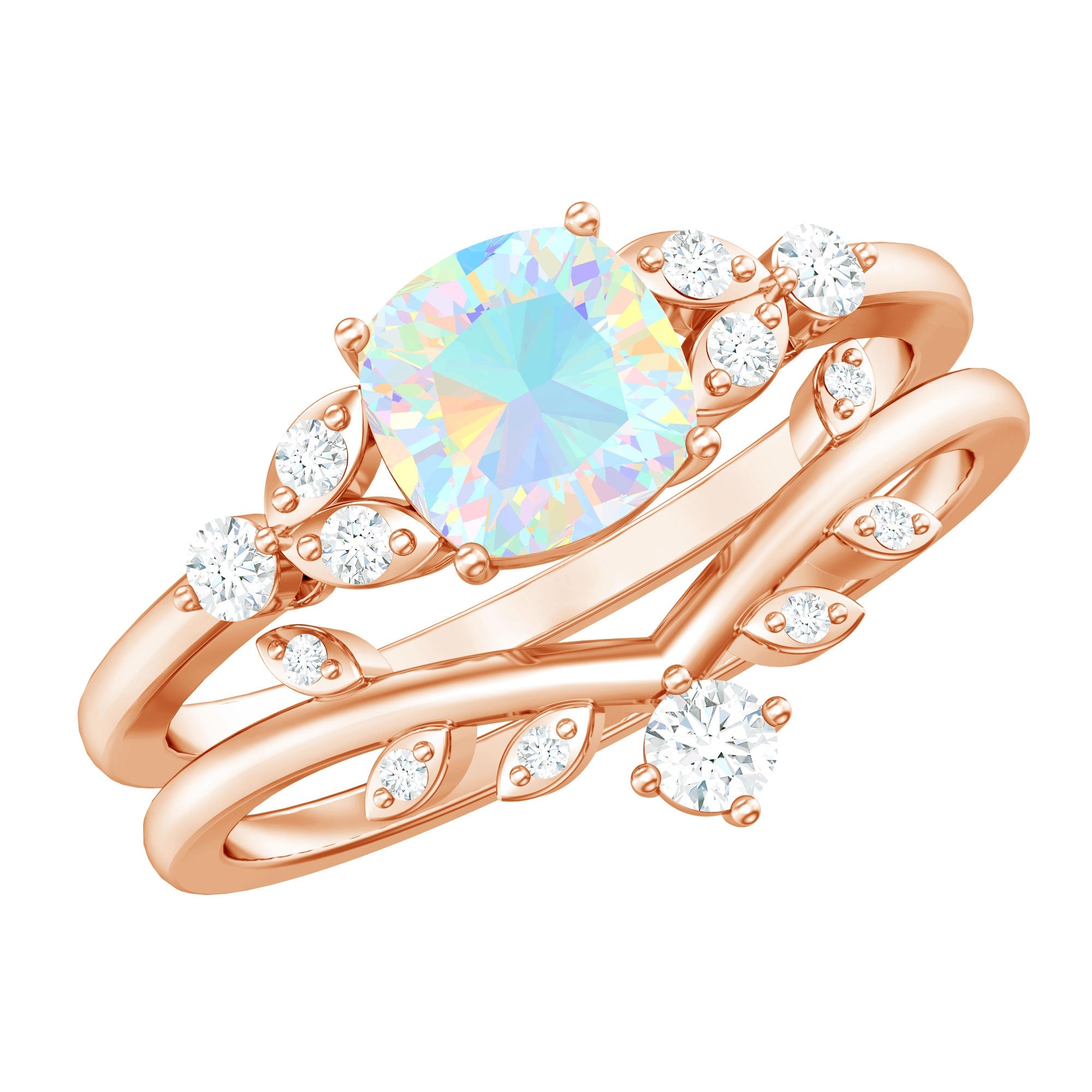 Genuine Ethiopian Opal Engagement Ring with Diamond Enhancer