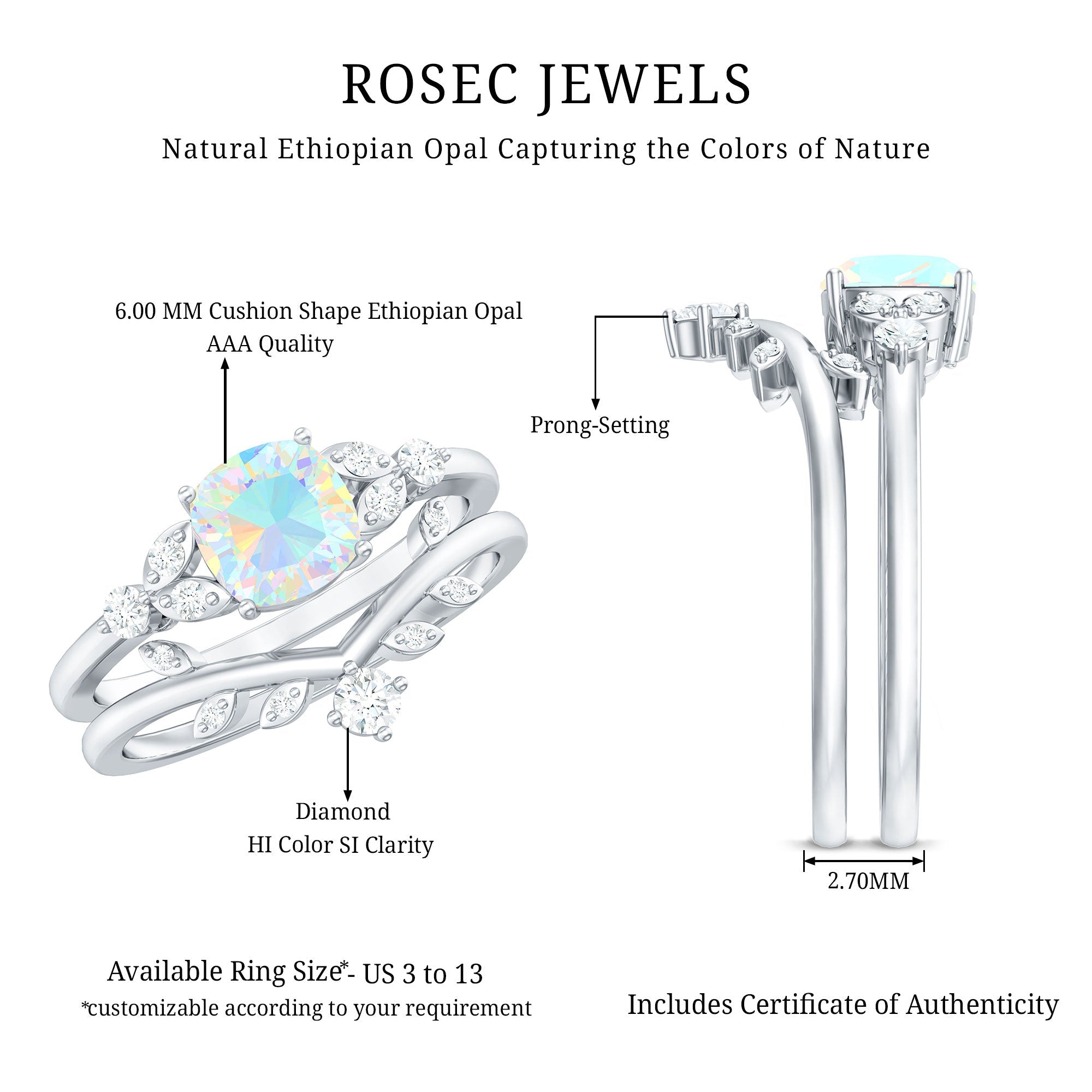 Genuine Ethiopian Opal Engagement Ring with Diamond Enhancer