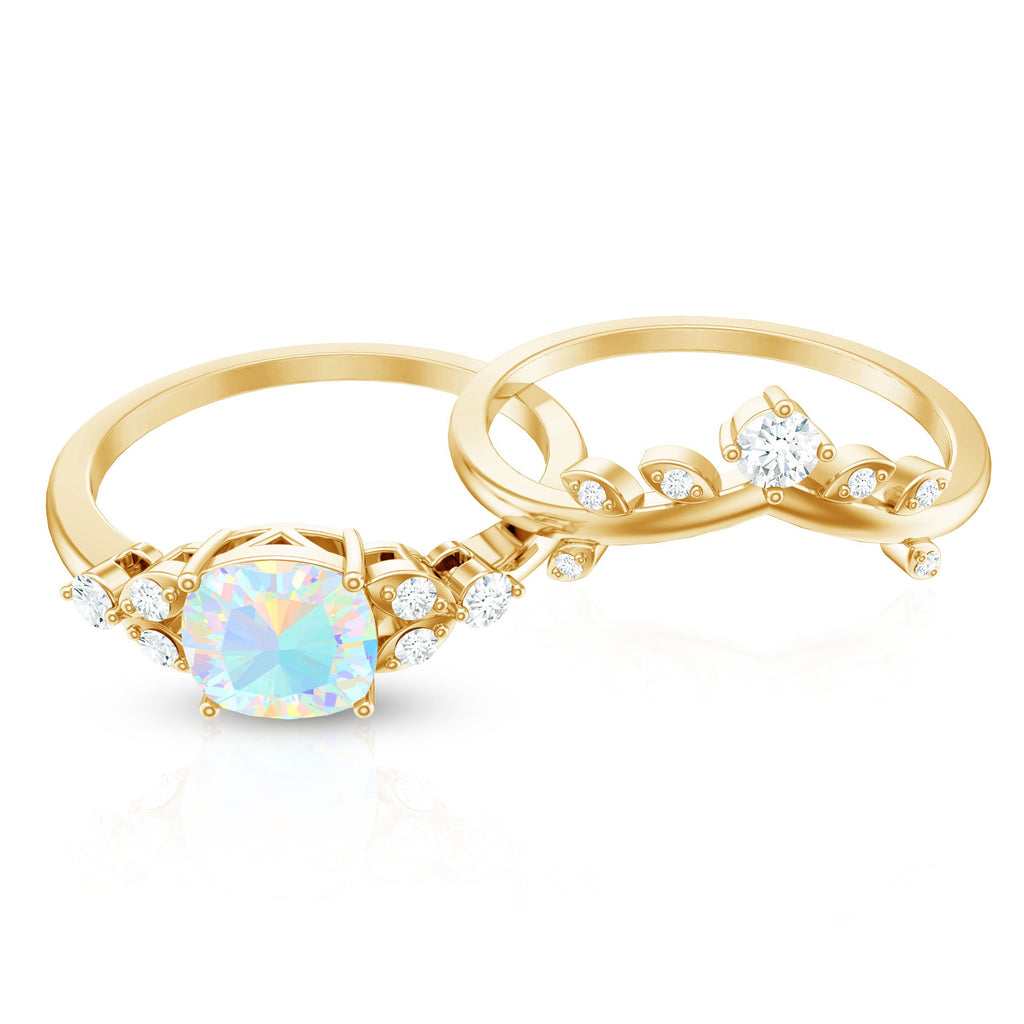 Genuine Ethiopian Opal Engagement Ring with Diamond Enhancer