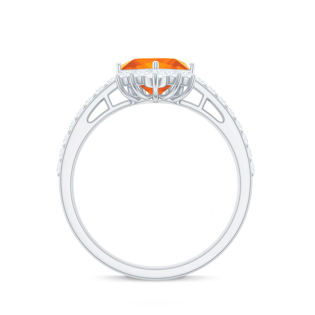 1.25 CT Designer Fire Opal and Diamond Engagement Ring