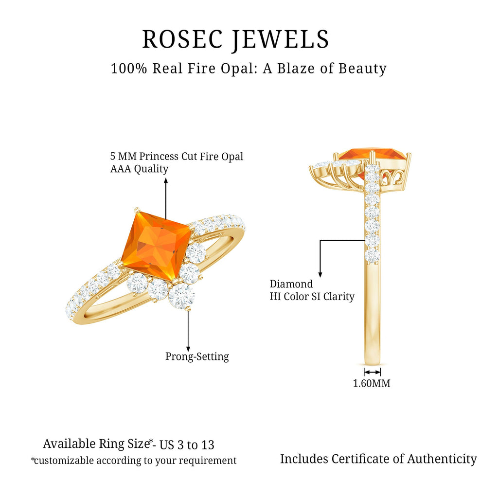 1.25 CT Designer Fire Opal and Diamond Engagement Ring