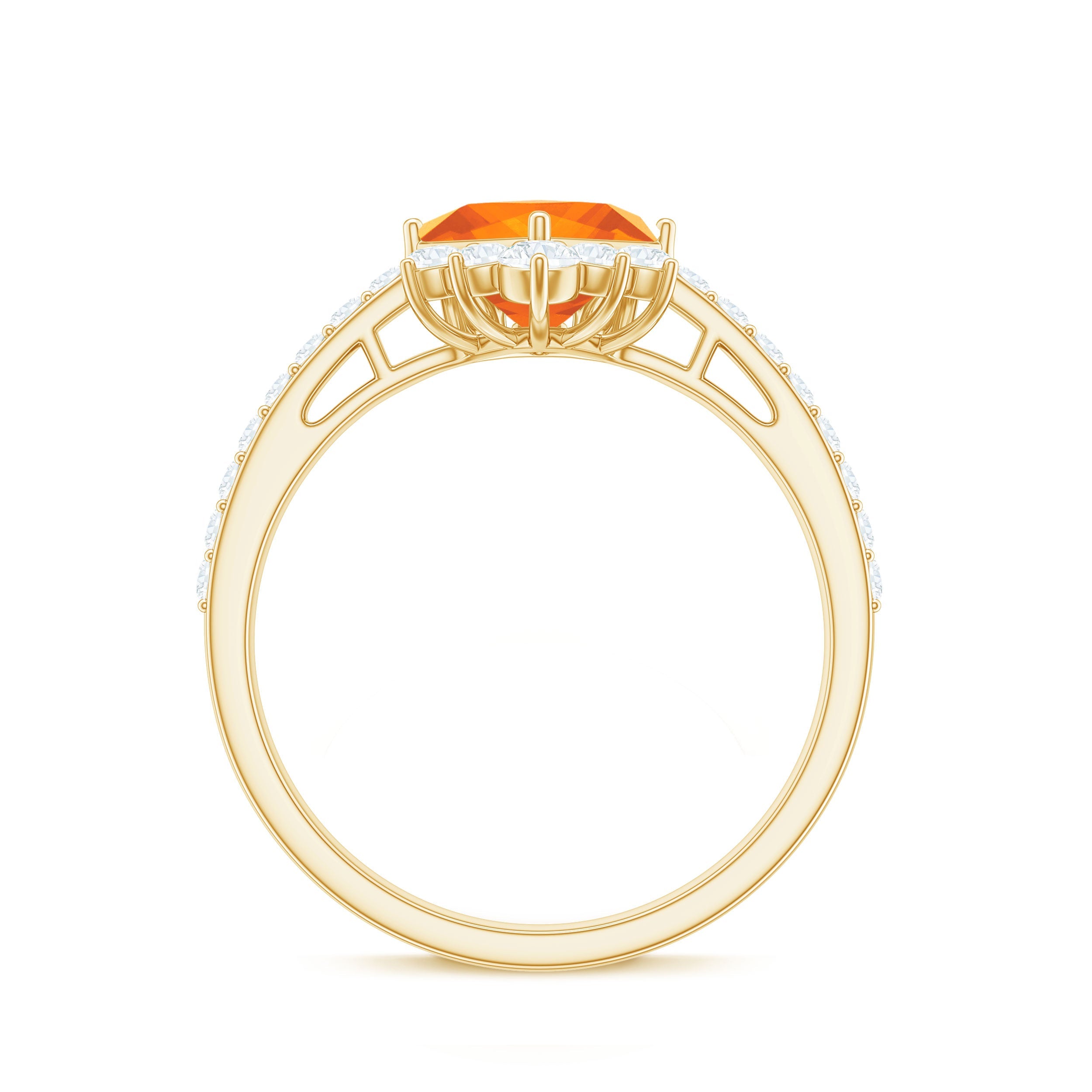 1.25 CT Designer Fire Opal and Diamond Engagement Ring