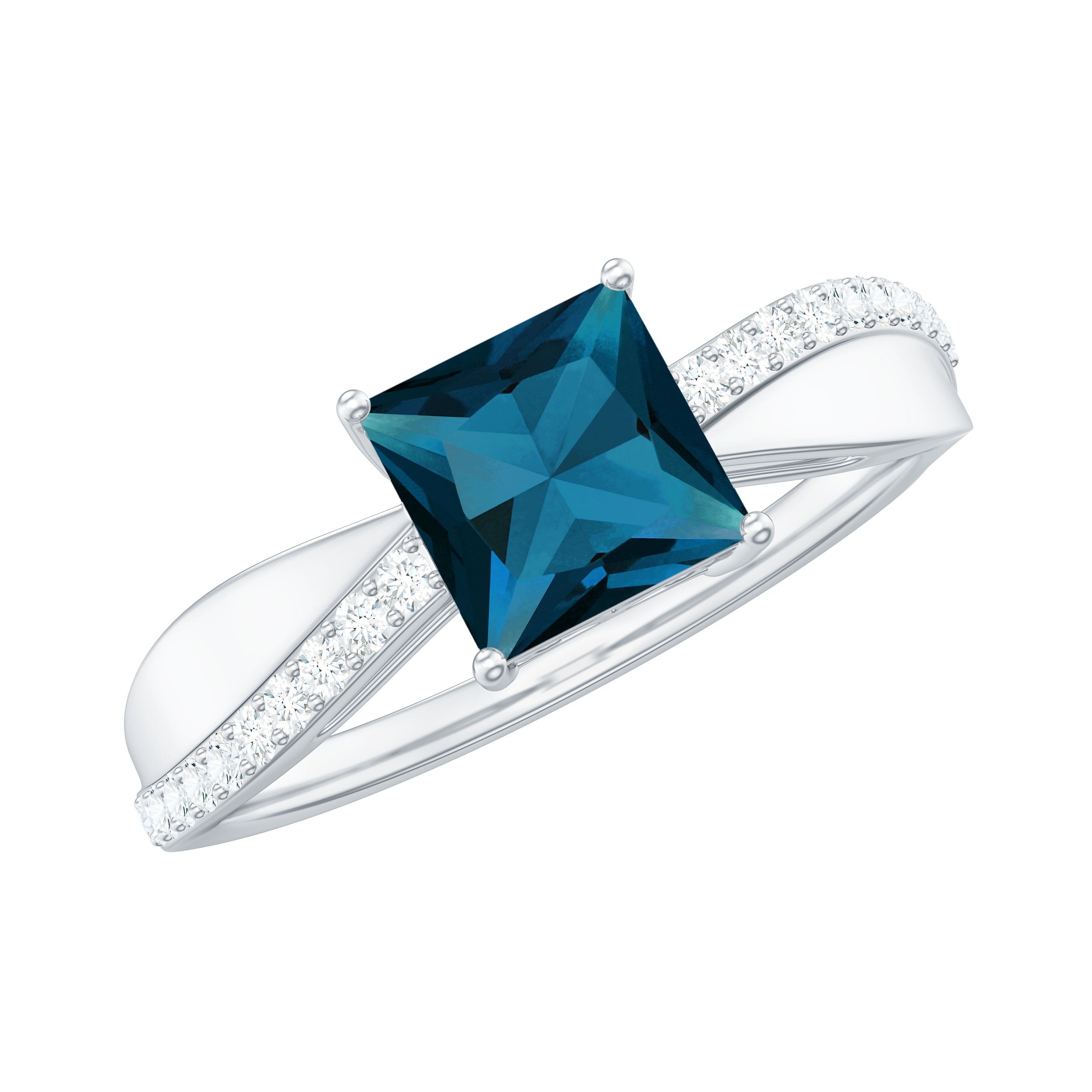 6mm Princess Cut London Blue Topaz Solitaire Engagement Ring with Certificate
