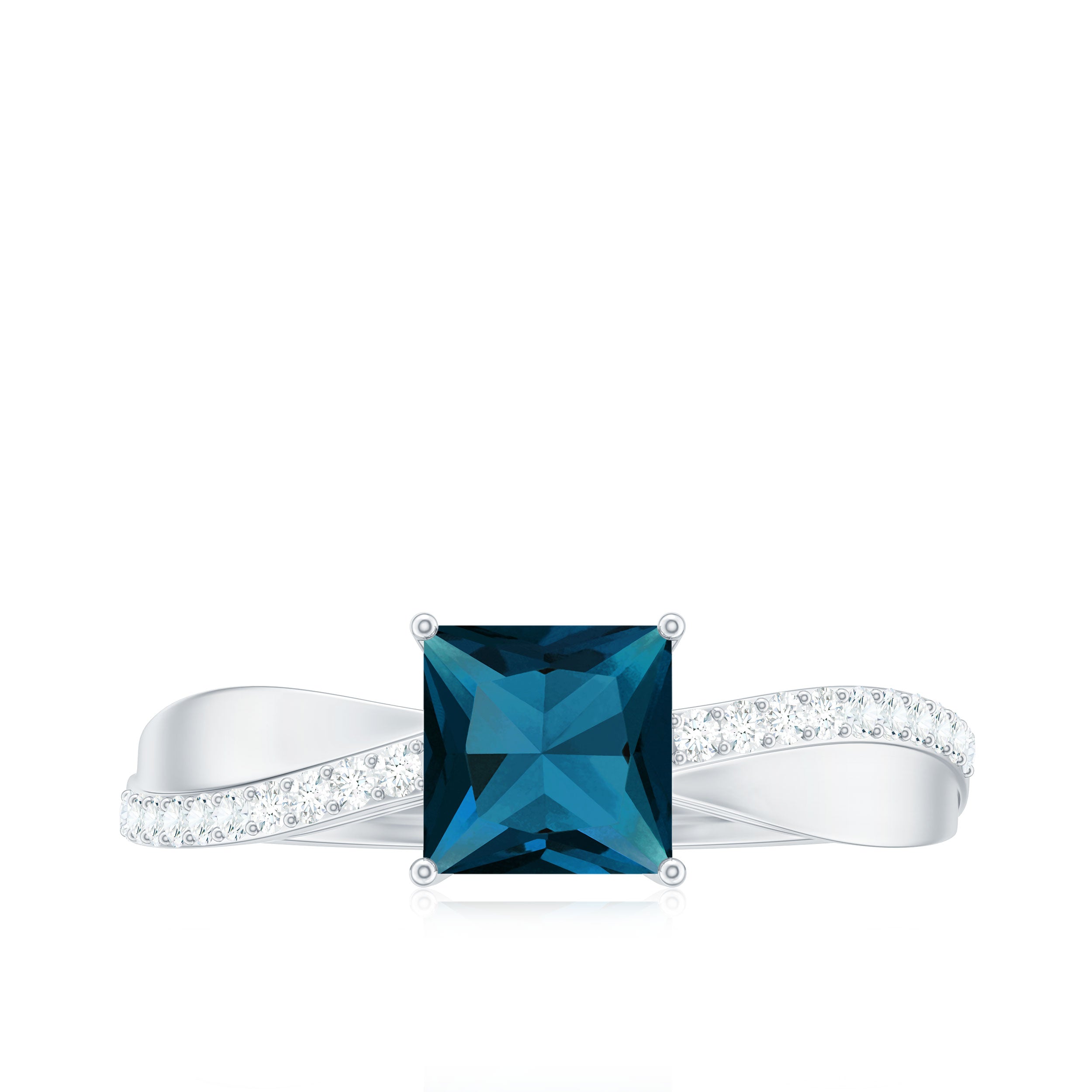 6mm Princess Cut London Blue Topaz Solitaire Engagement Ring with Certificate