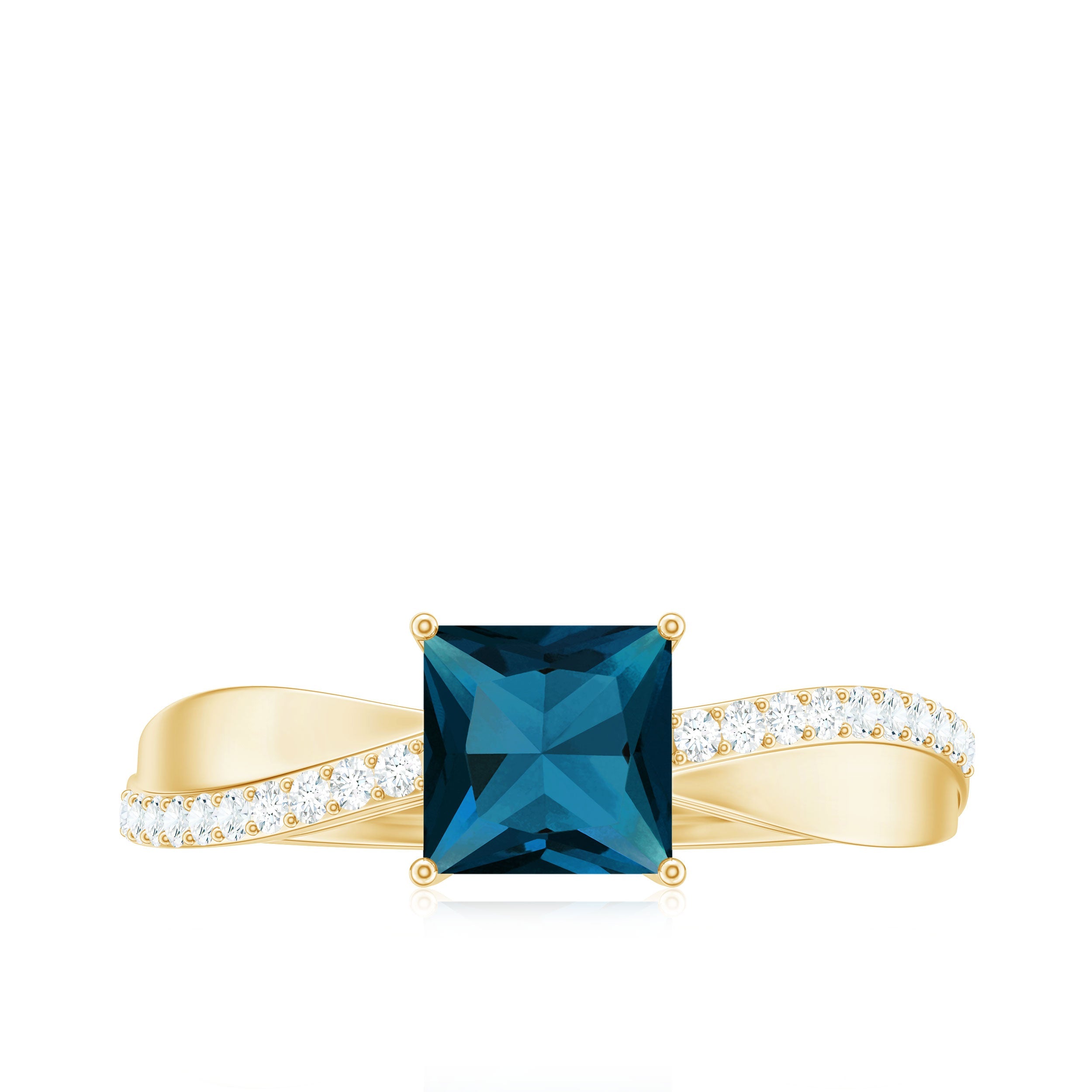 6mm Princess Cut London Blue Topaz Solitaire Engagement Ring with Certificate