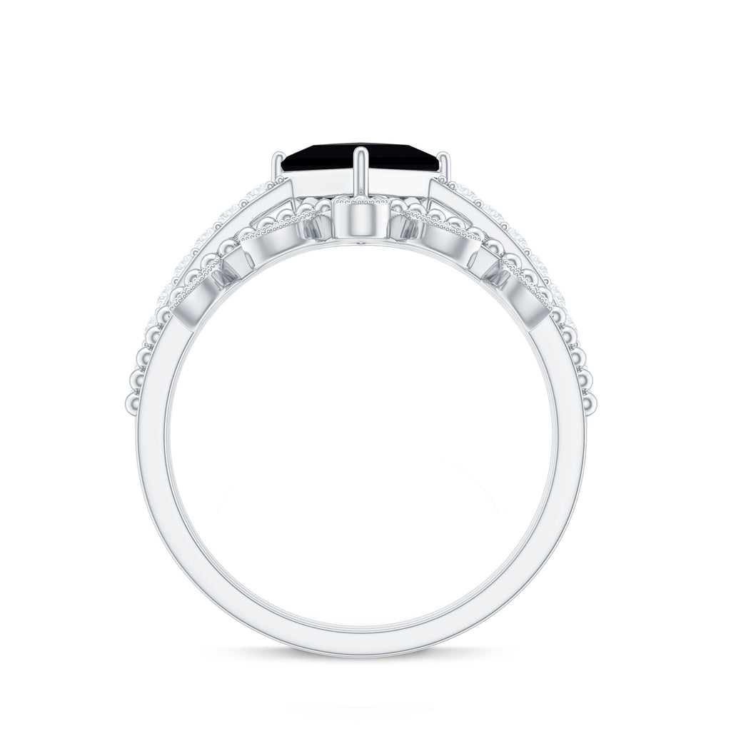 5mm Princess Cut Black Onyx Engagement Ring with Diamond Wedding Band