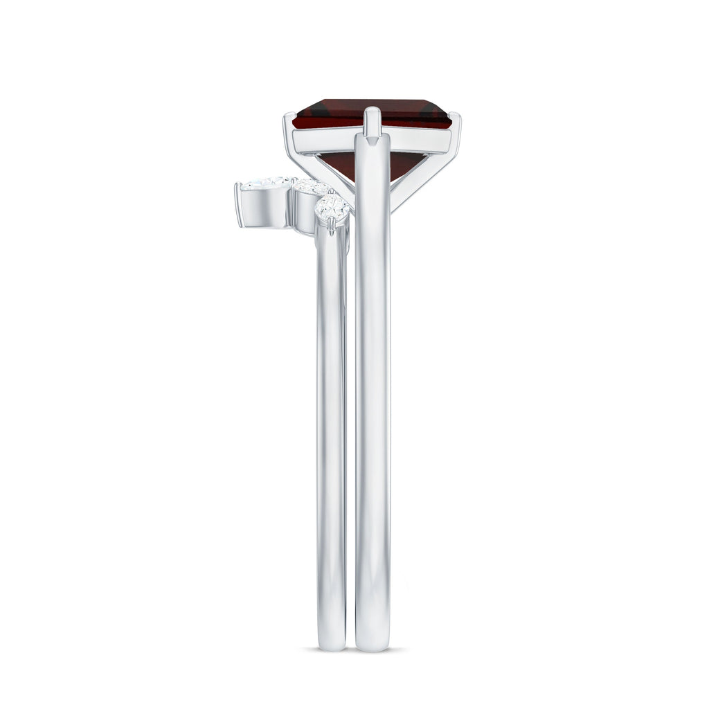 6MM Princess Cut Garnet Solitaire Bridal Ring Set with Diamonds