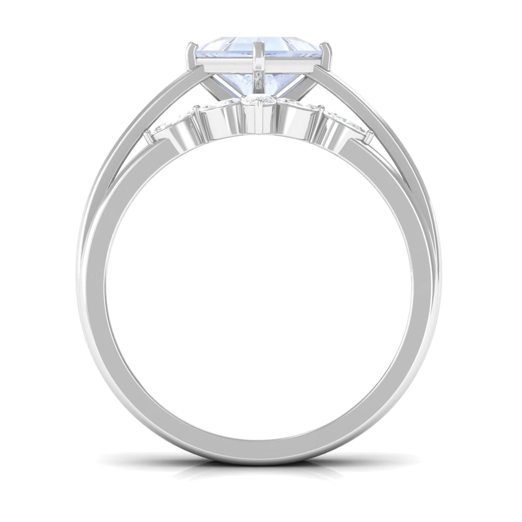 Princess Cut Moonstone and Diamond Solitaire Ring Set