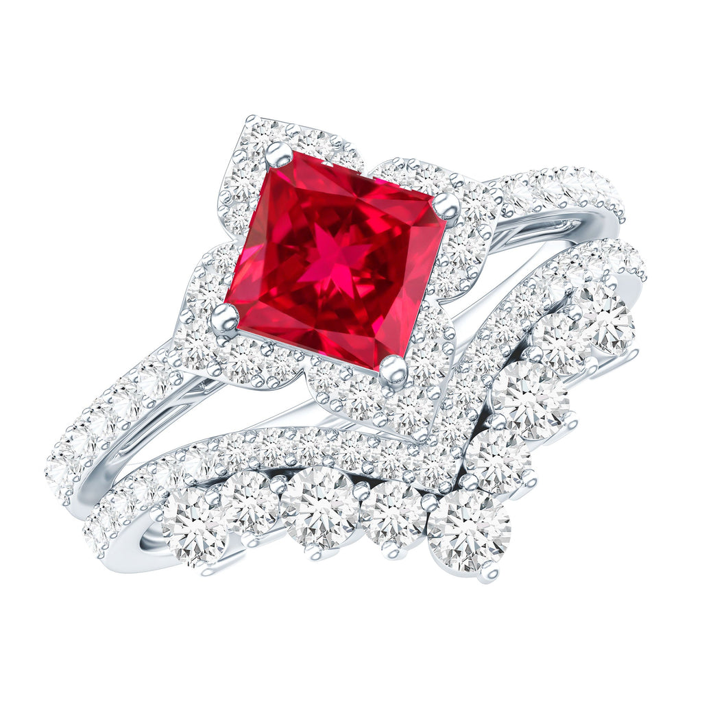 3.25 CT Designer Created Ruby and Moissanite Wedding Ring Set