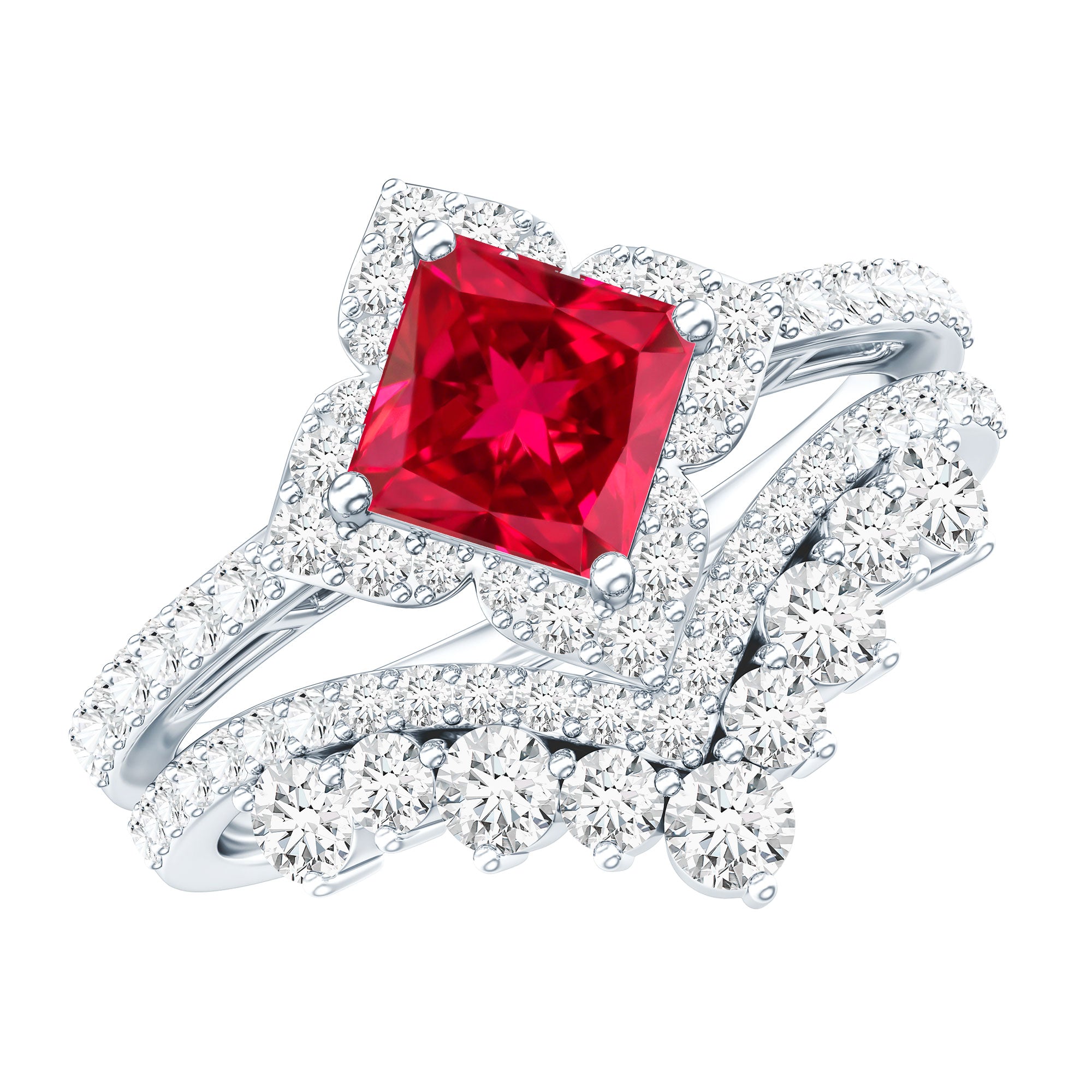 3.25 CT Designer Created Ruby and Moissanite Wedding Ring Set
