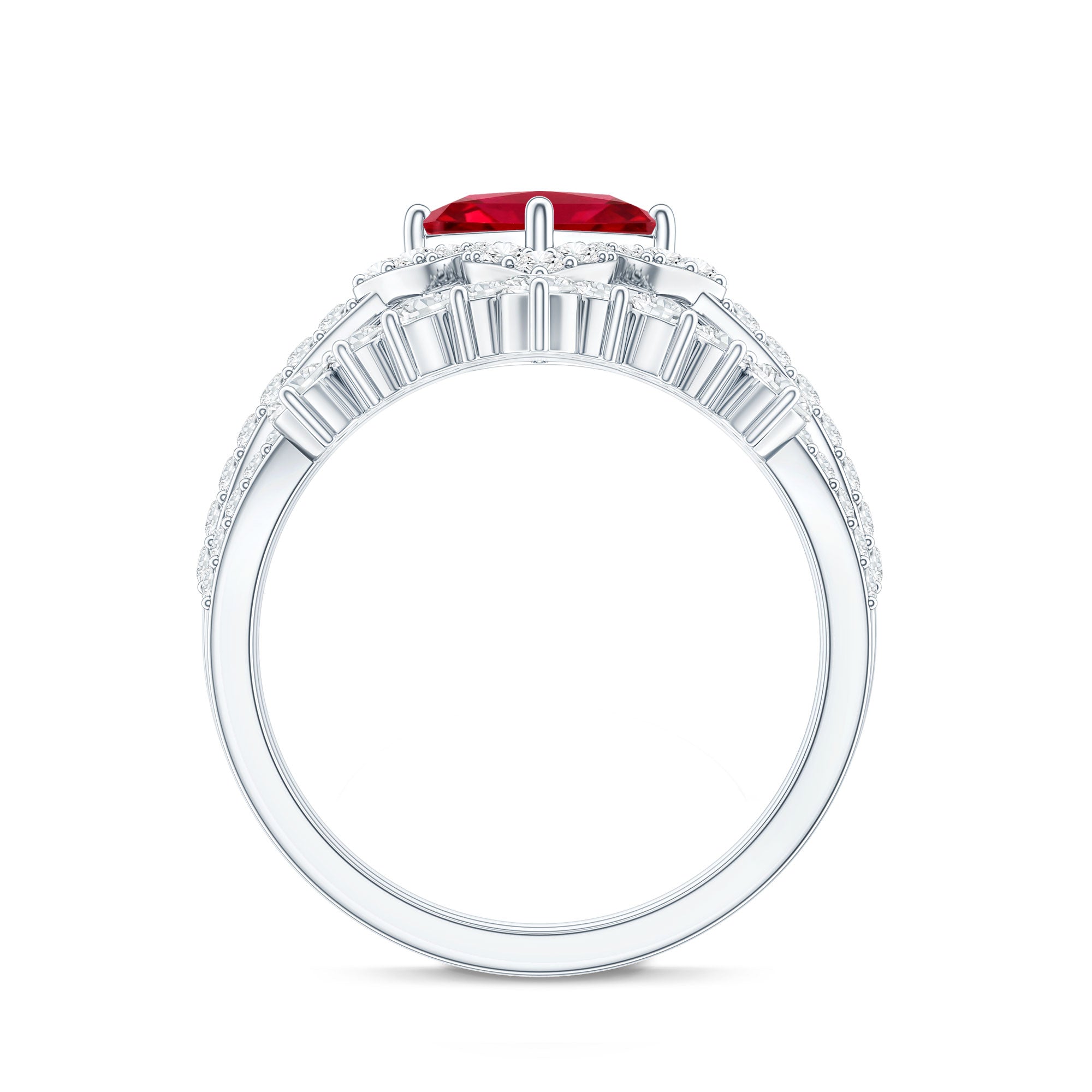 3.25 CT Designer Created Ruby and Moissanite Wedding Ring Set