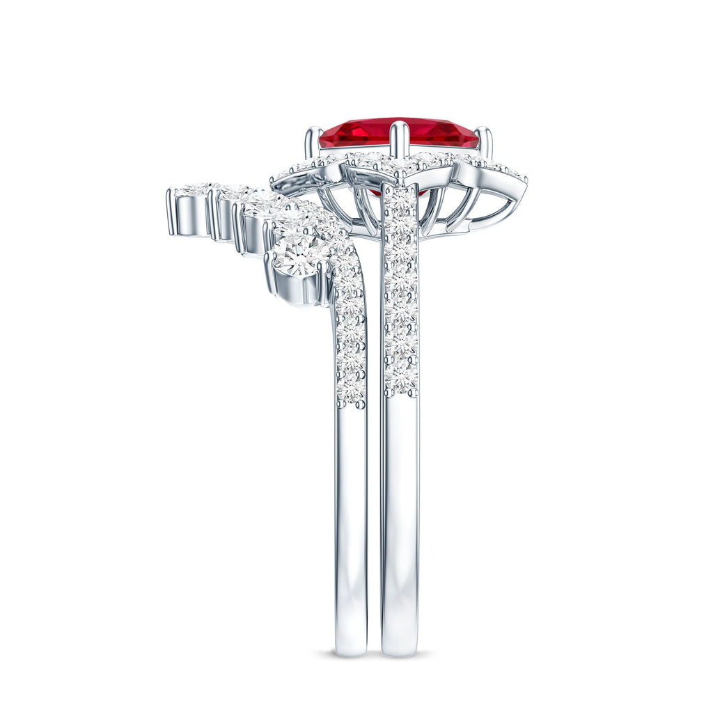 3.25 CT Designer Created Ruby and Moissanite Wedding Ring Set