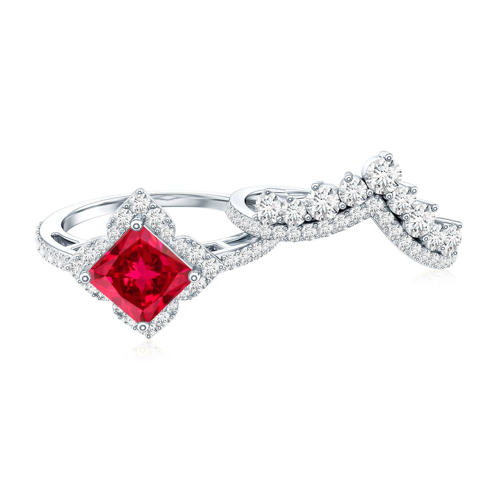 3.25 CT Designer Created Ruby and Moissanite Wedding Ring Set