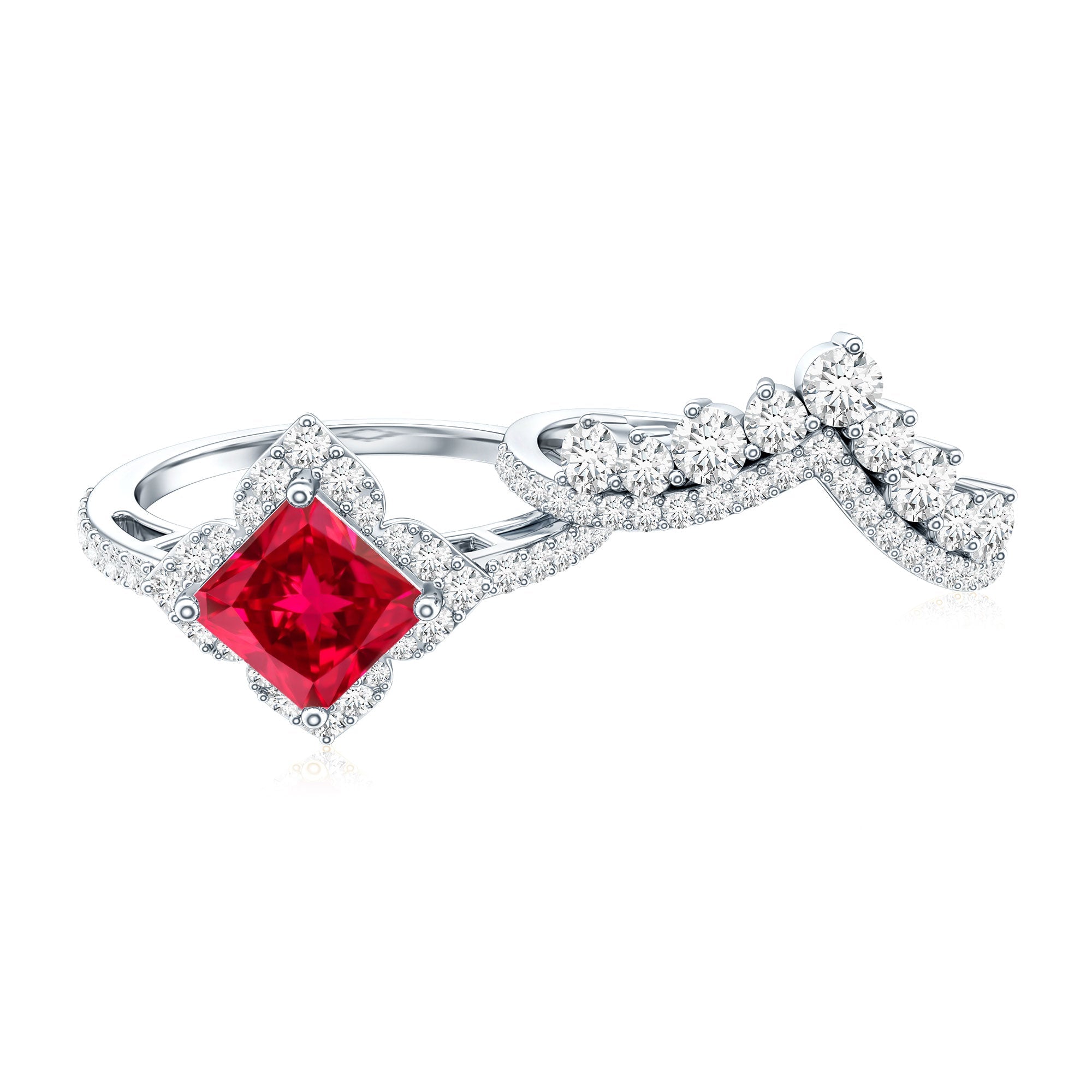3.25 CT Designer Created Ruby and Moissanite Wedding Ring Set