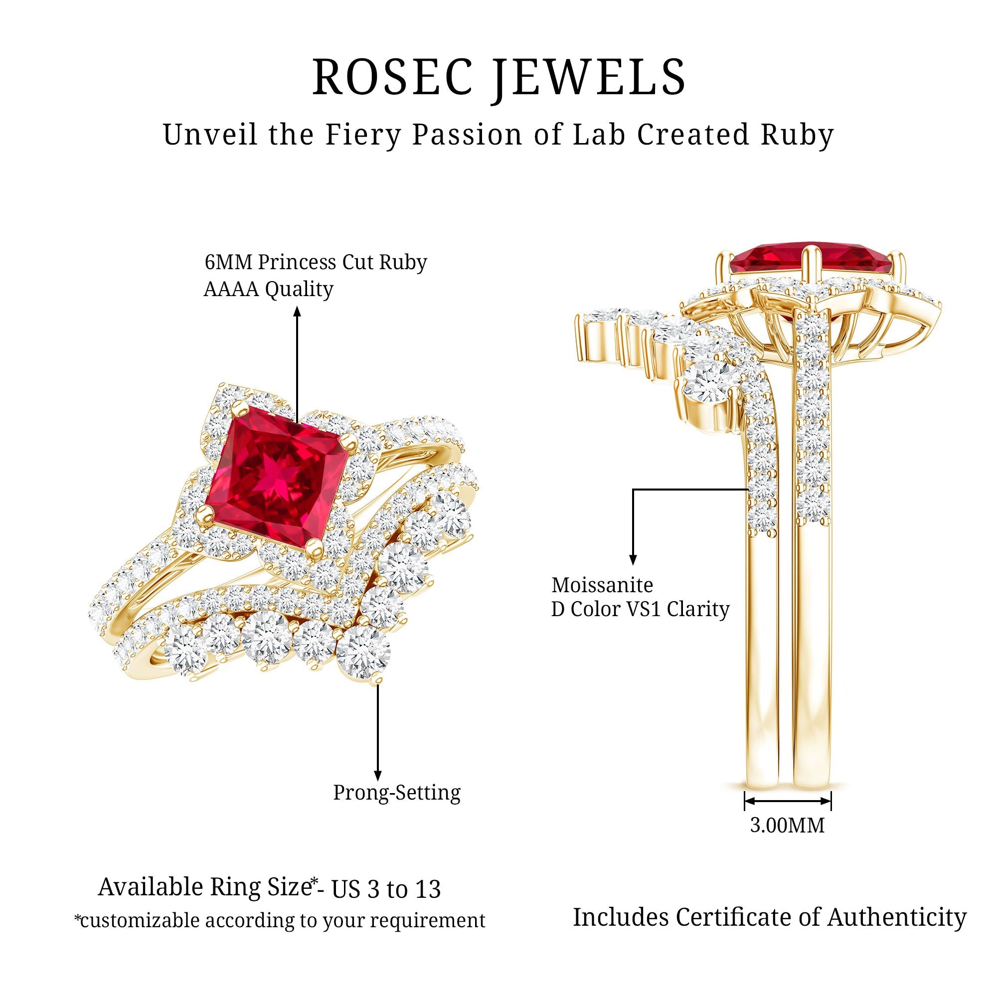 3.25 CT Designer Created Ruby and Moissanite Wedding Ring Set