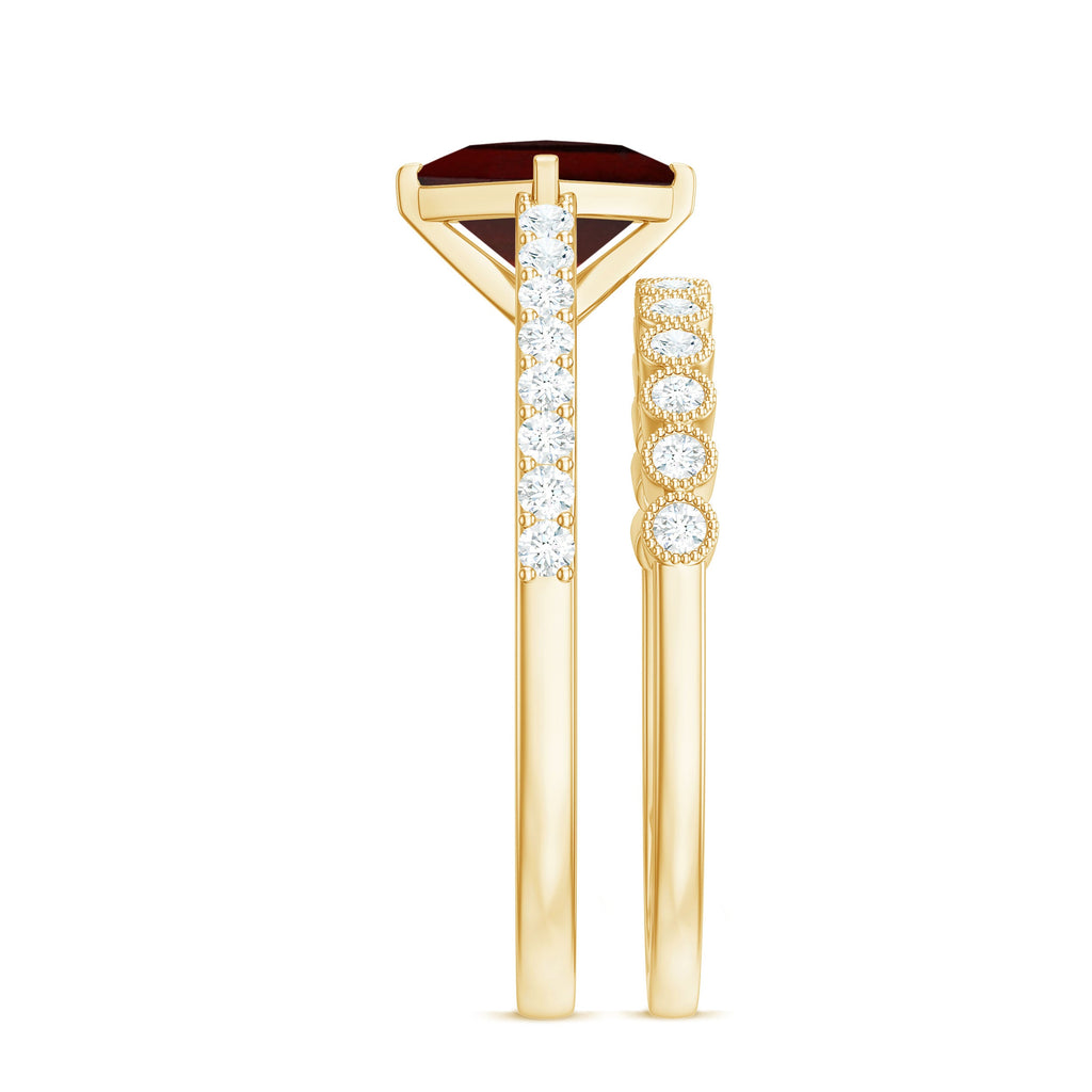 Princess Cut Garnet and Diamond Wedding Ring Set for Women