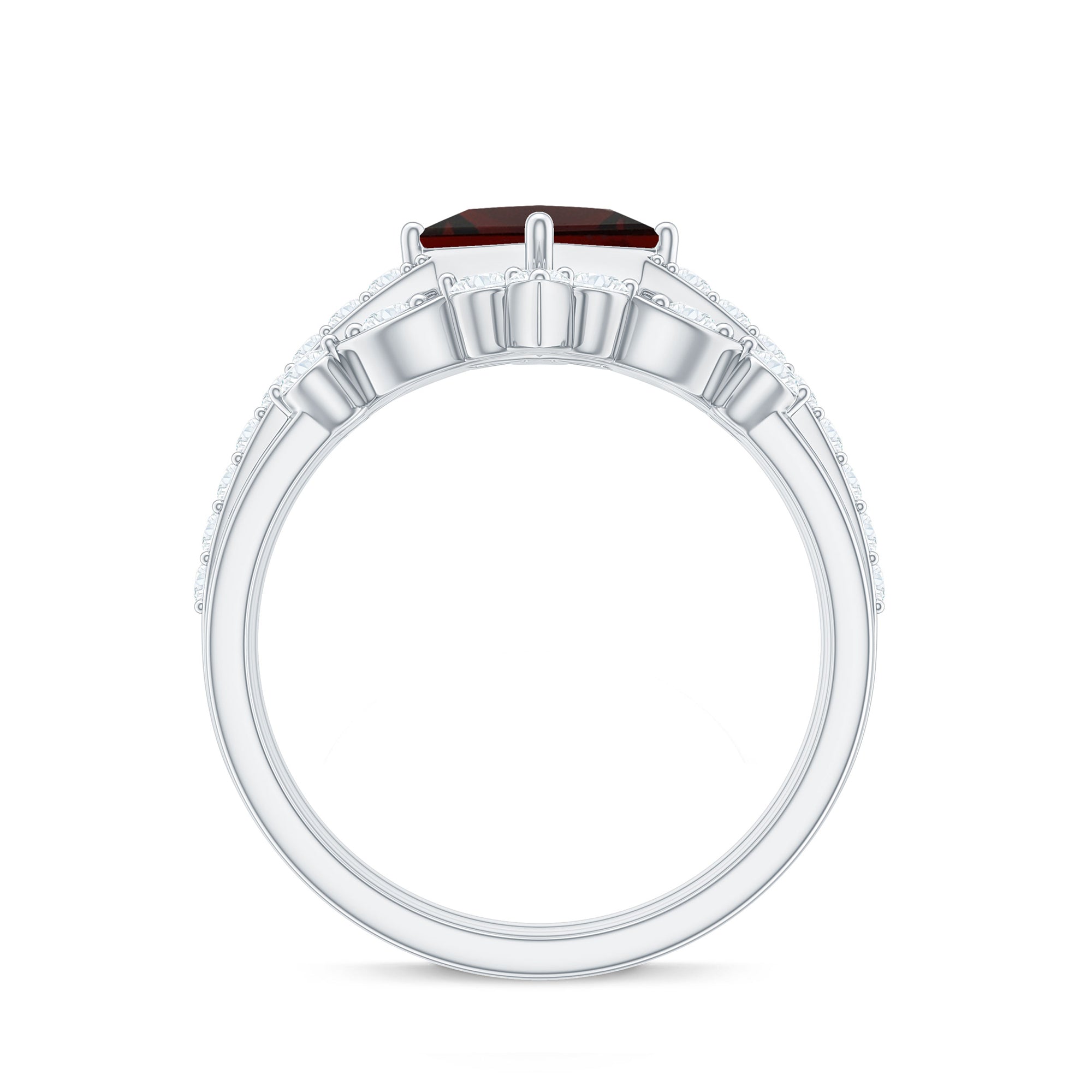 Vintage Looking Princess Cut Garnet and Diamond 3 Piece Wedding Ring Set