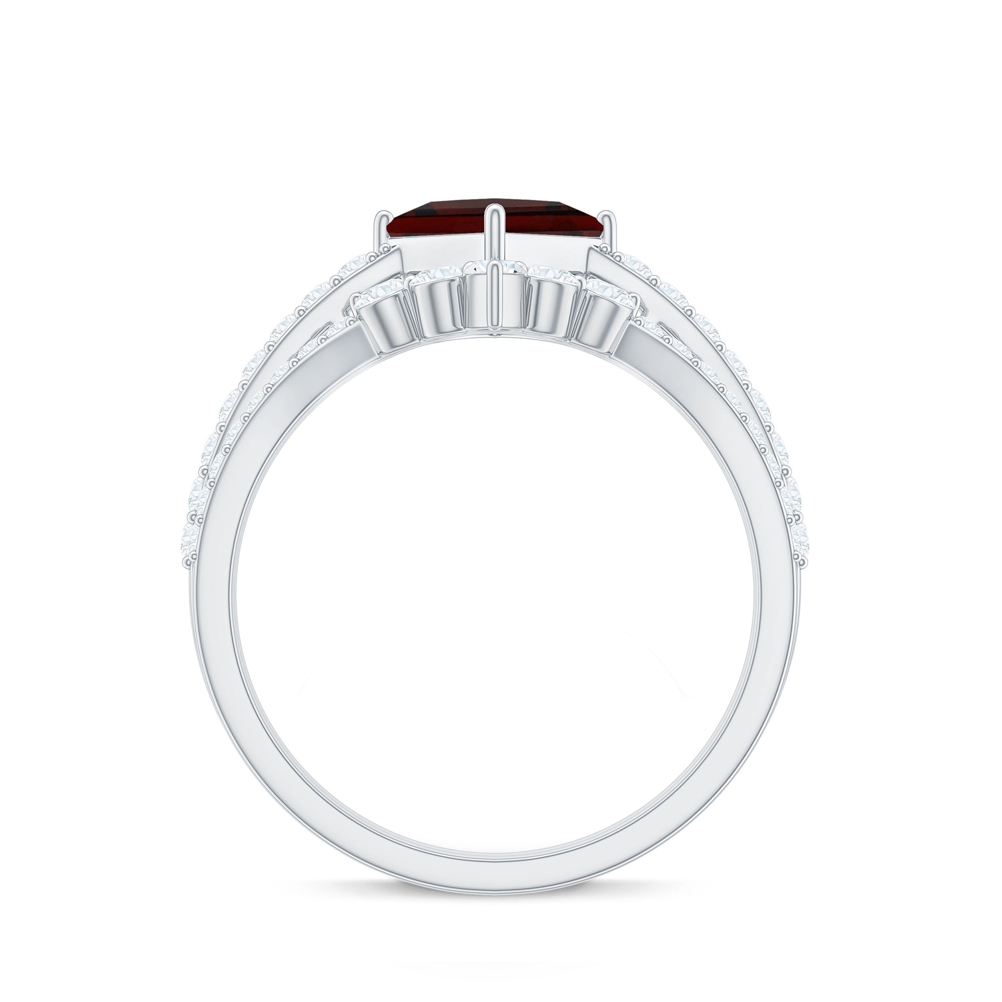 Natural Princess Cut Garnet Diamond Wedding Bridal Ring Set