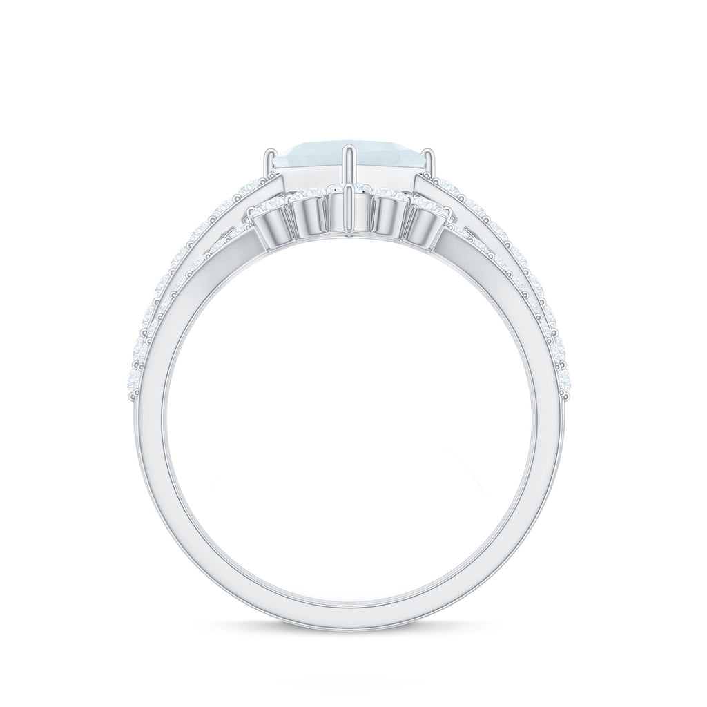 Princess Cut Solitaire Moonstone Designer Ring Set with Diamond
