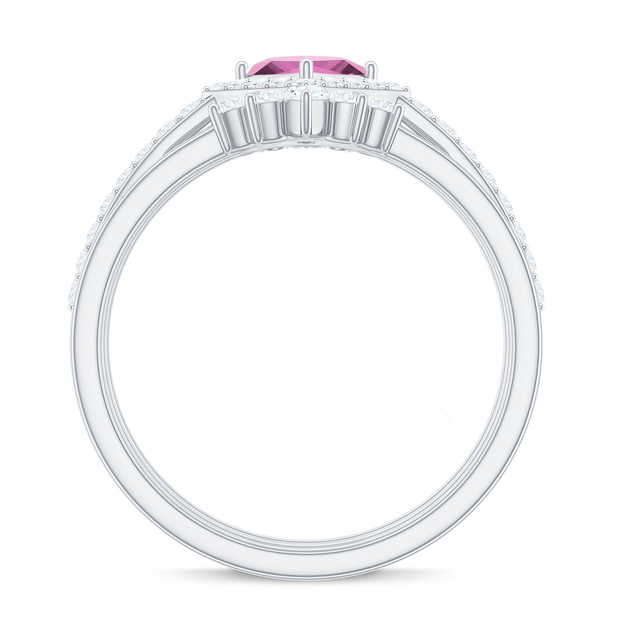 Real Pink tourmaline and Moissanite Trio Wedding Ring Set