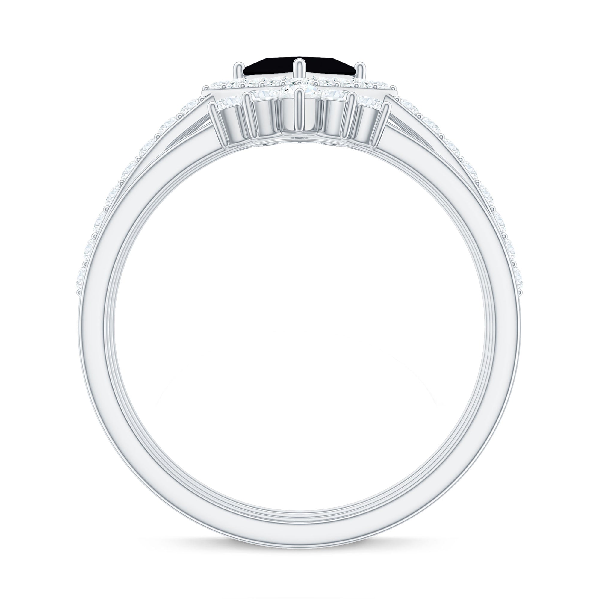 Certified 5mm Princess Cut Black Onyx Wedding Rings Set with Moissanite Band