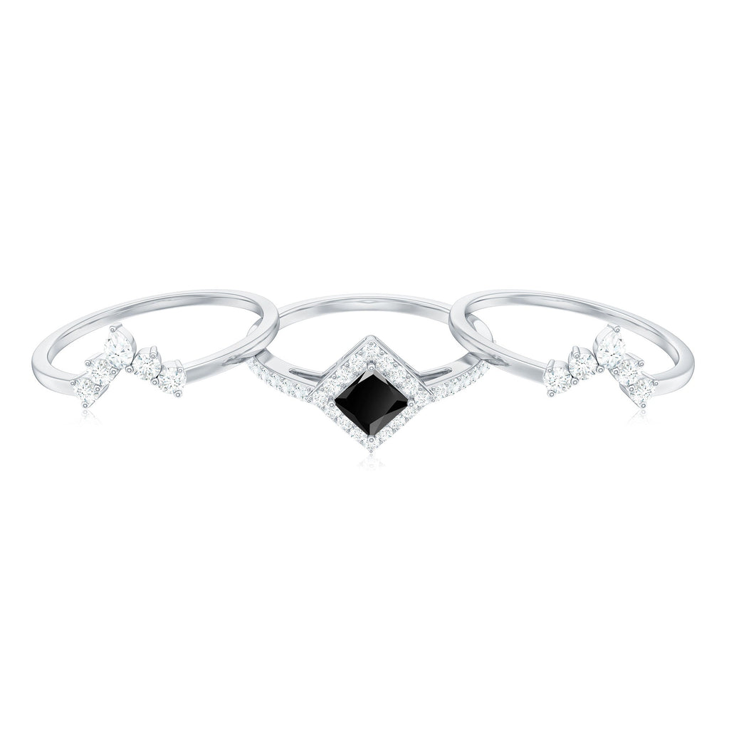 Certified 5mm Princess Cut Black Onyx Wedding Rings Set with Moissanite Band