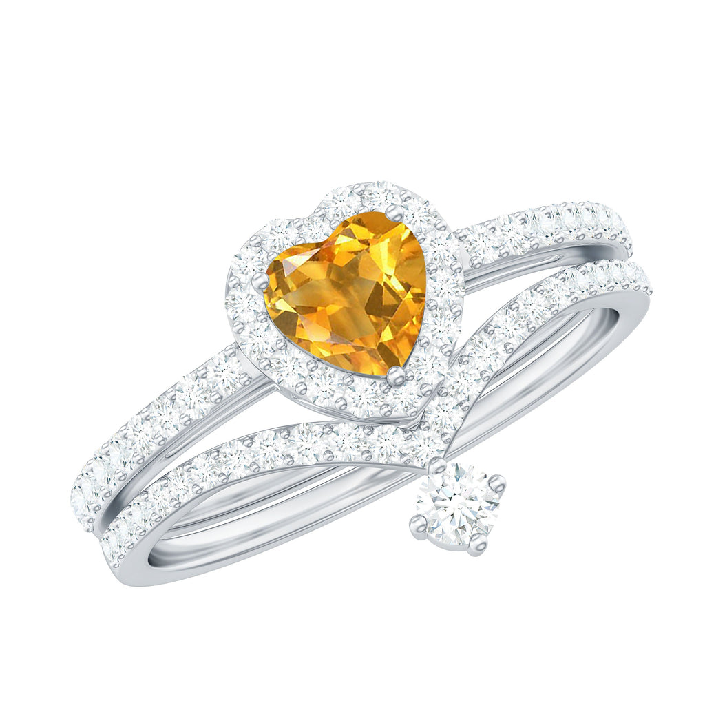 Certified Real Citrine Heart Shape Engagement Ring with Diamond Enhancer
