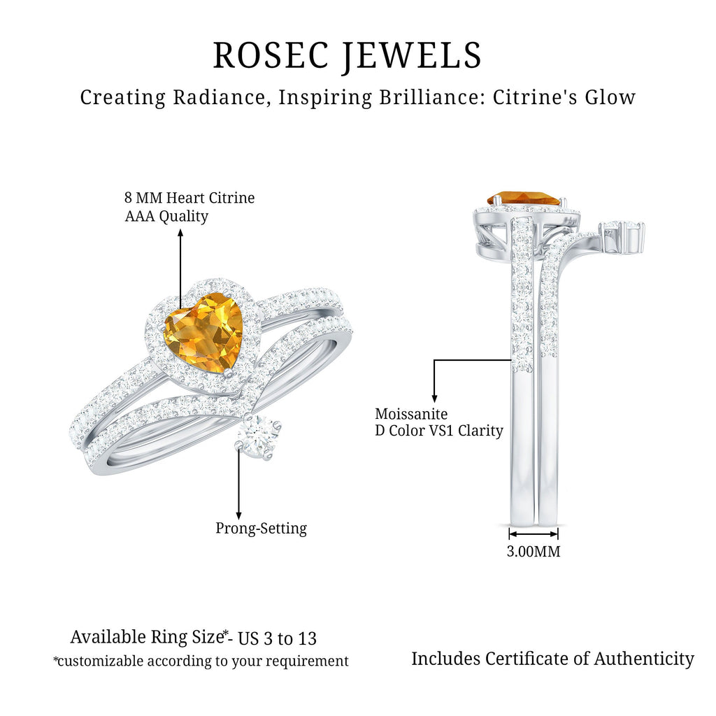 Certified Real Citrine Heart Shape Engagement Ring with Diamond Enhancer