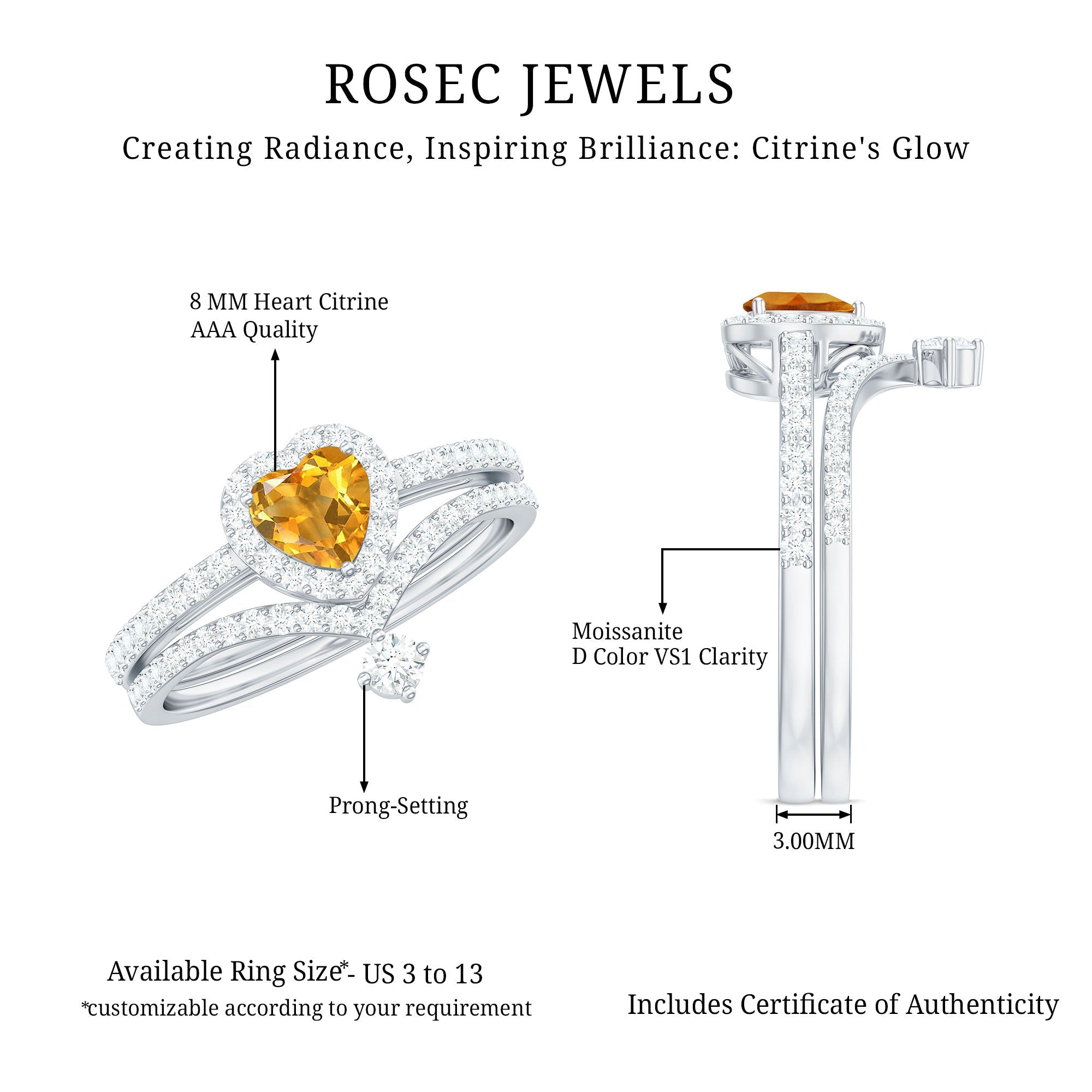 Certified Real Citrine Heart Shape Engagement Ring with Diamond Enhancer