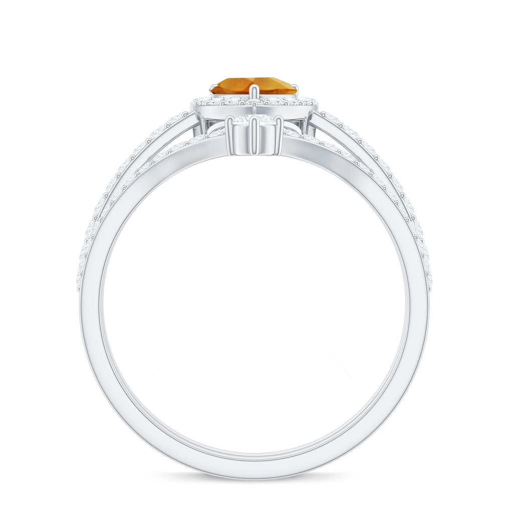 Certified Real Citrine Heart Shape Engagement Ring with Diamond Enhancer