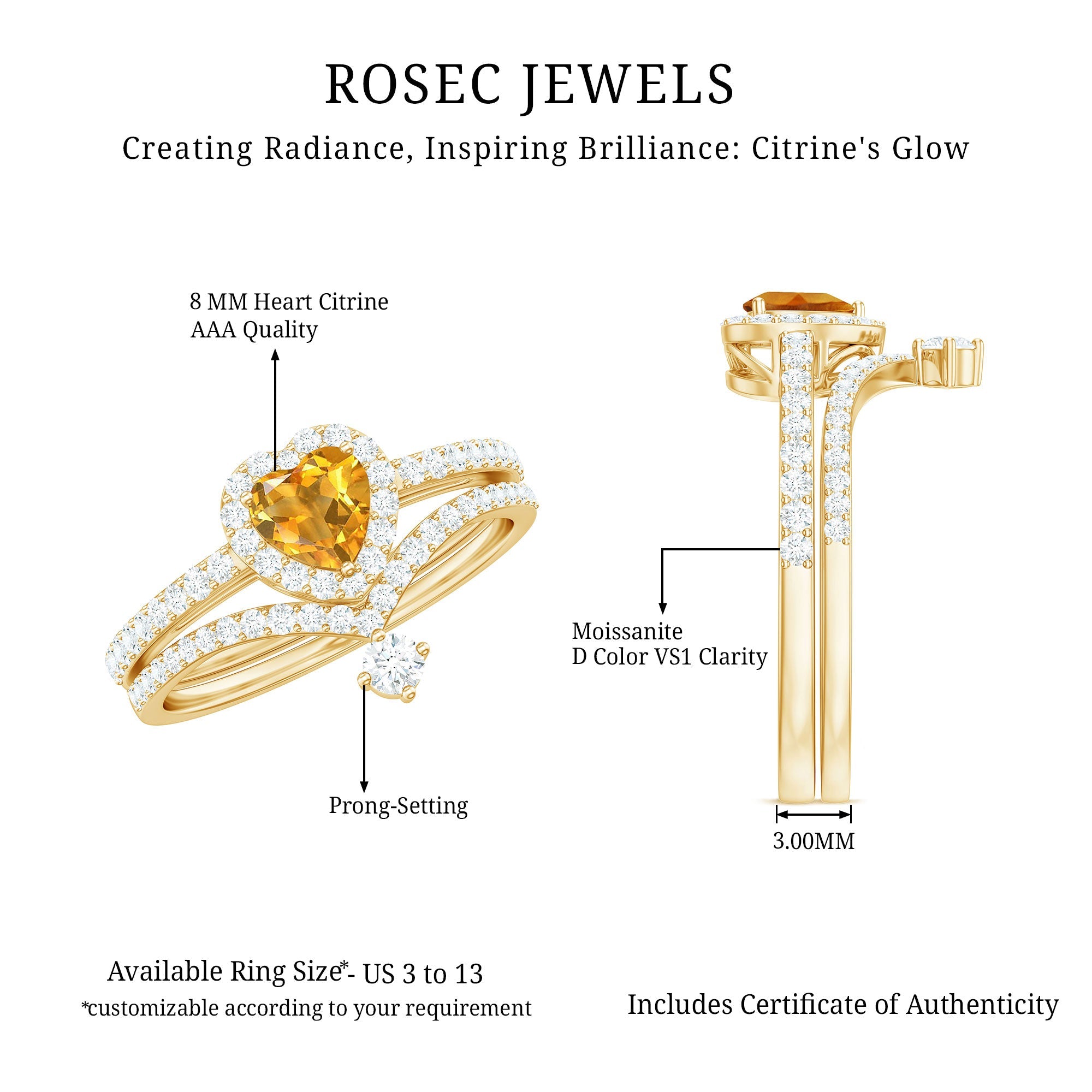 Certified Real Citrine Heart Shape Engagement Ring with Diamond Enhancer
