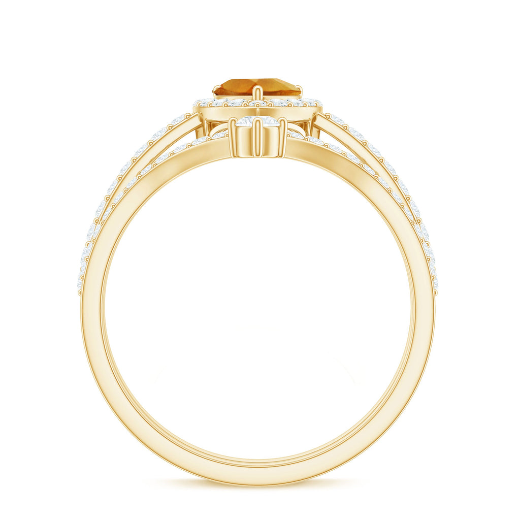 Certified Real Citrine Heart Shape Engagement Ring with Diamond Enhancer