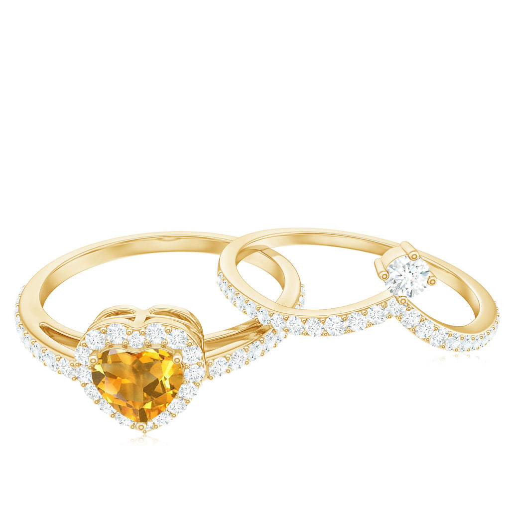 Certified Real Citrine Heart Shape Engagement Ring with Diamond Enhancer