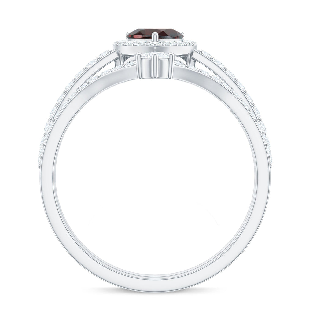 Natural Garnet Diamond Heart Engagement Ring Wedding Band Set
