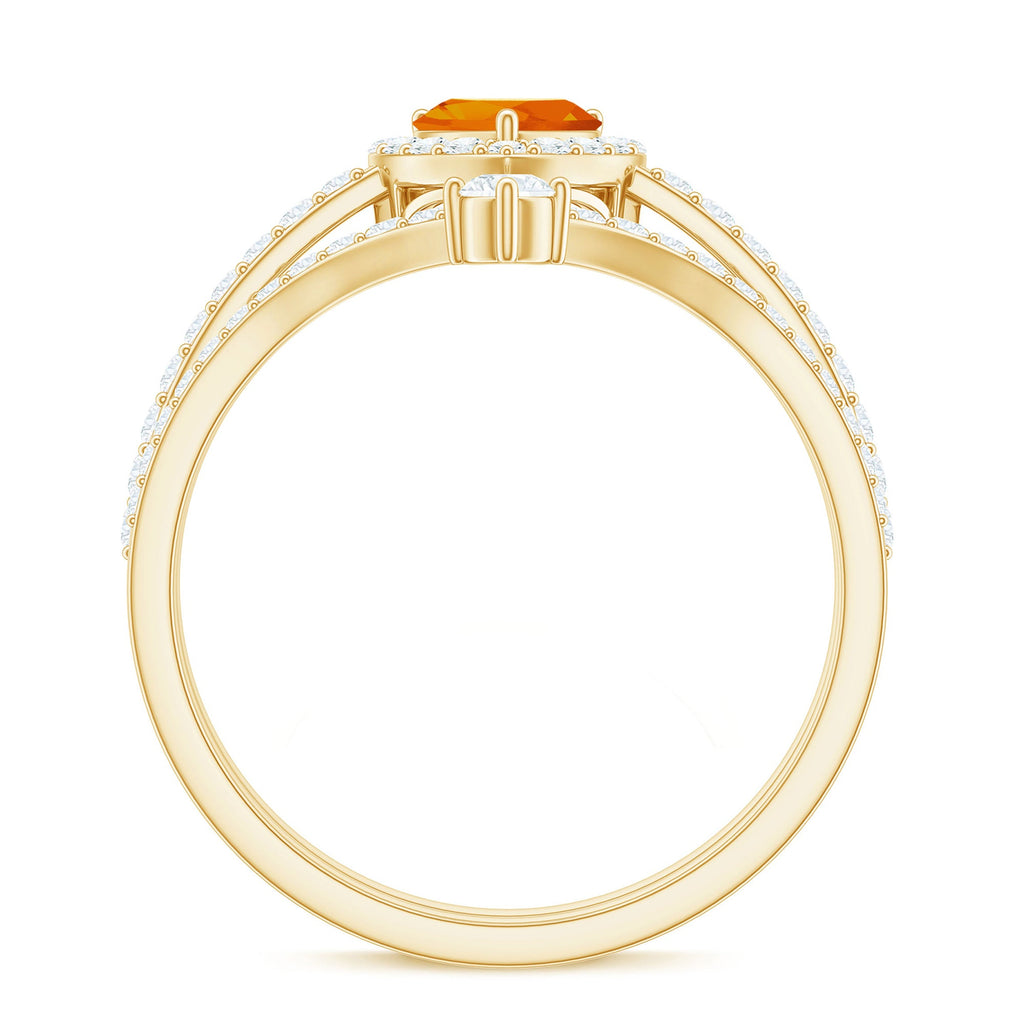 Heart Shape Fire Opal Ring Set with Moissanite