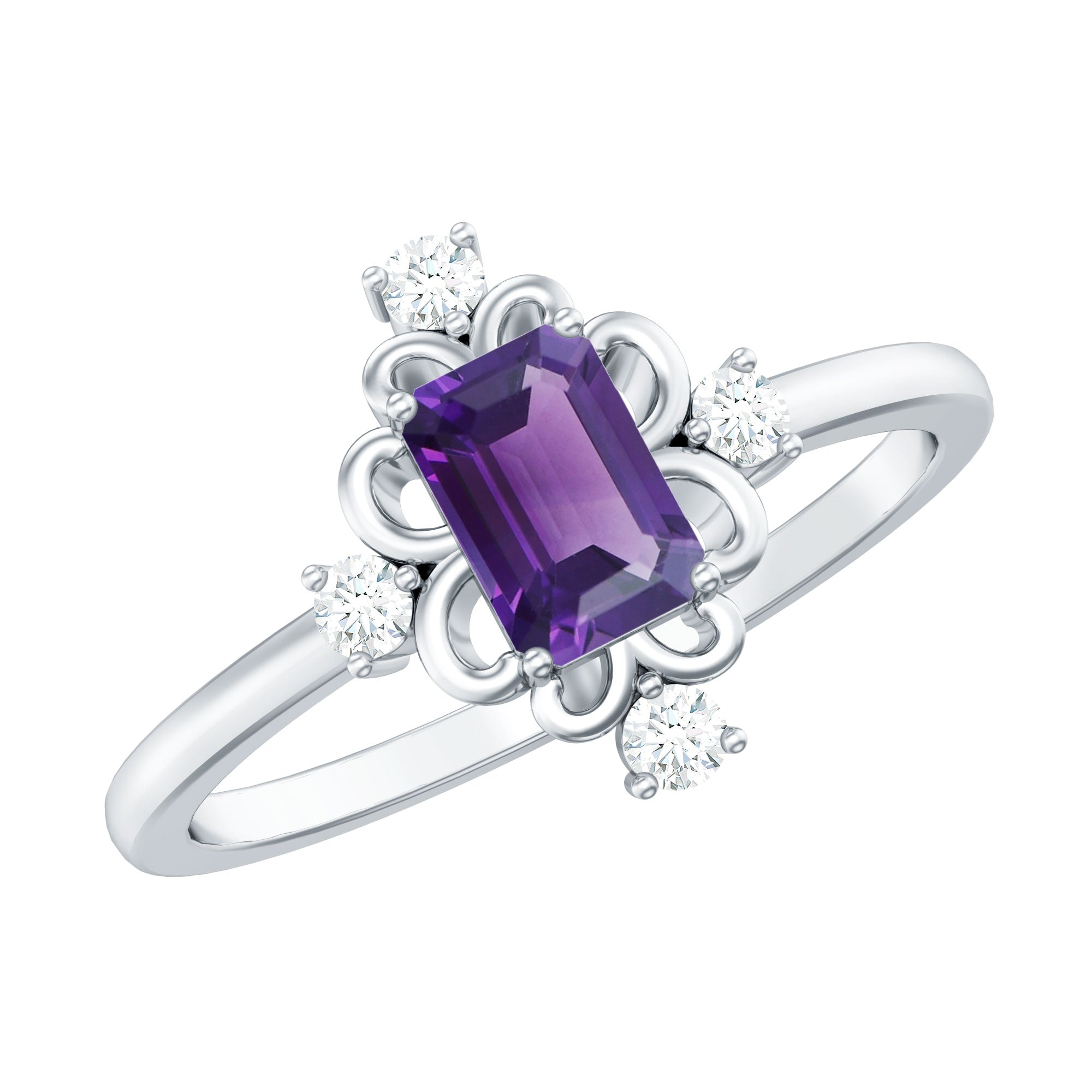Vintage Inspired 1.4 Carat Amethyst Emerald Cut Engagement Ring with Diamond