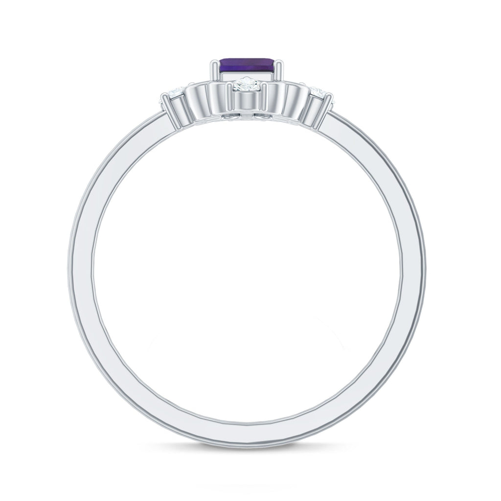 Vintage Inspired 1.4 Carat Amethyst Emerald Cut Engagement Ring with Diamond